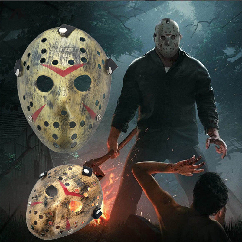 Maska horroru w stylu hokejowym dla dorosłych, strój imprezowy, akcesorium cosplay, złota, srebrna, biała lub żółta, na Halloween | Sansoti
