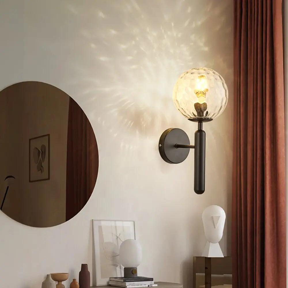 Wandlamp met glazen kap – modern design in goud of zwart met melkglas of ripple-afwerking | Sansoti