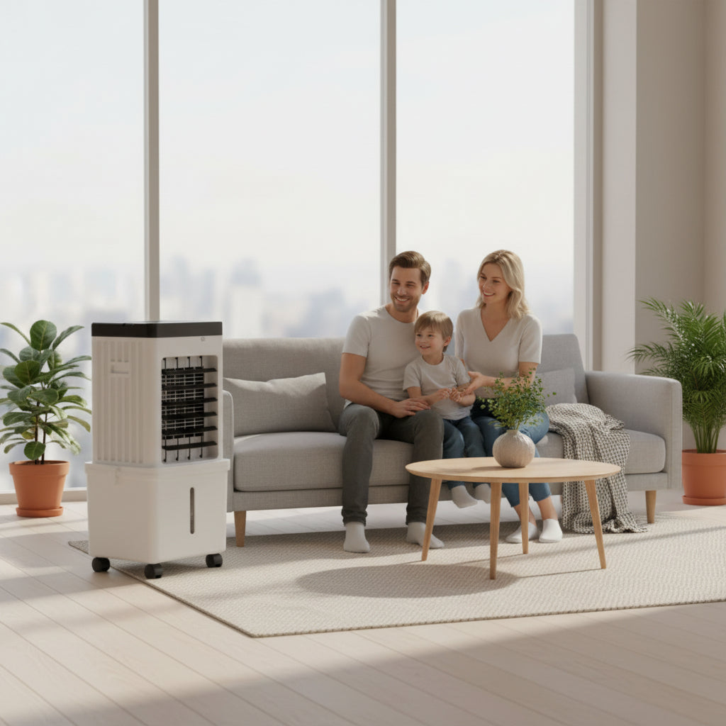 Mobiele Luchtkoeler met Waterkoeling 15L – Ventilator met Zwenkfunctie en IJskoeling voor Slaapkamer, Woonkamer en Kantoor | Sansoti