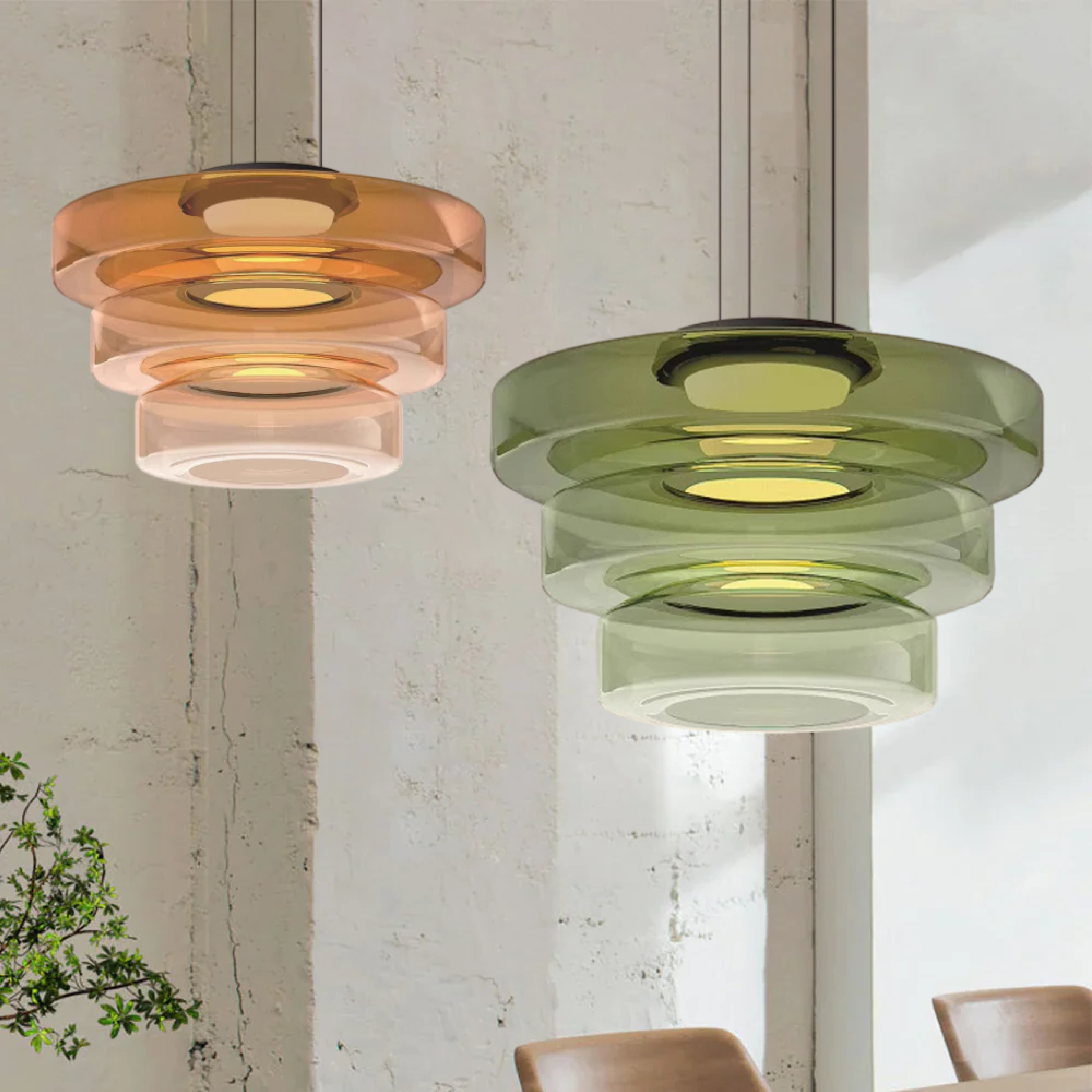 Hanglamp Glas LED Amber Groen Grijs Meerdere Lagen Woonkamer Eetkamer Keuken Moderne Plafondlamp Bauhaus Sfeer | Sansoti