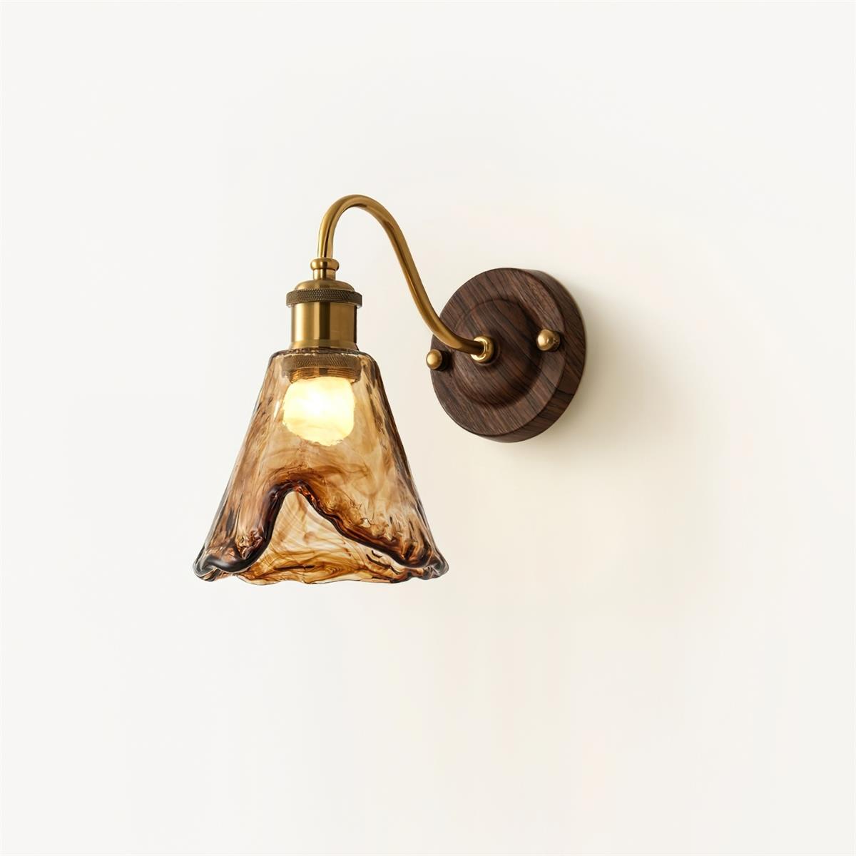 Wandlamp Amber Glas Hout Goud Vintage Metalen Fitting E26 E27 Dimbaar Retro Sfeerlicht Woonkamer Slaapkamer 24cm | Sansoti