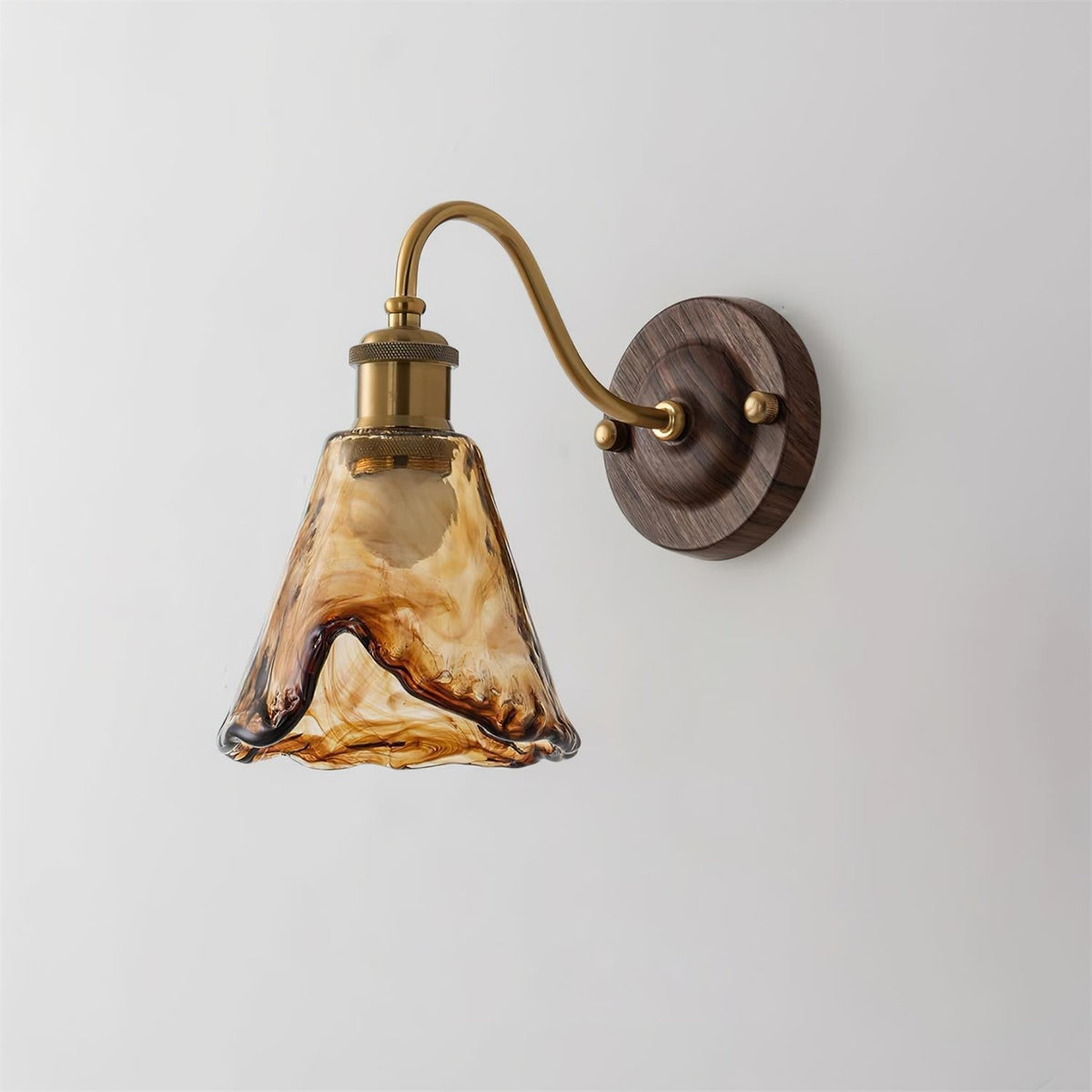 Wandlamp Amber Glas Hout Goud Vintage Metalen Fitting E26 E27 Dimbaar Retro Sfeerlicht Woonkamer Slaapkamer 24cm | Sansoti
