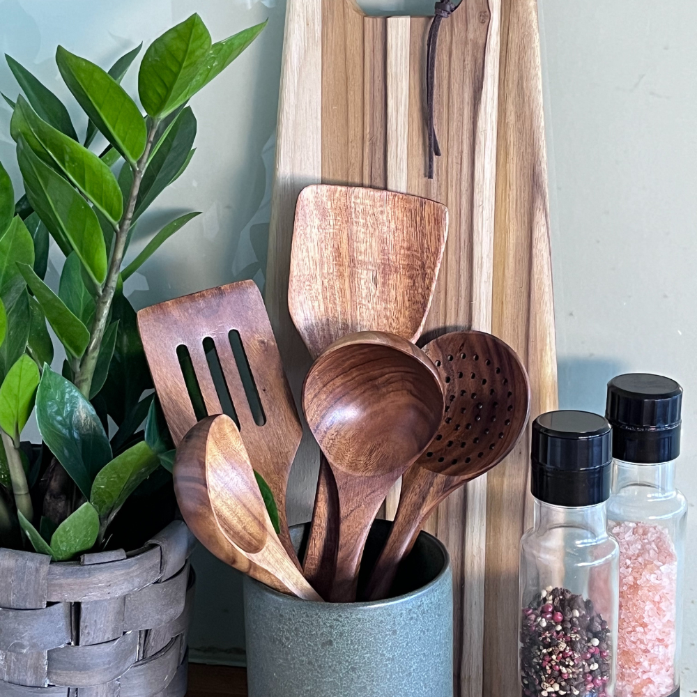 Ustensiles de cuisine bois de noyer naturel set spatule cuillère ustensiles de cuisson bois premium | Restfield