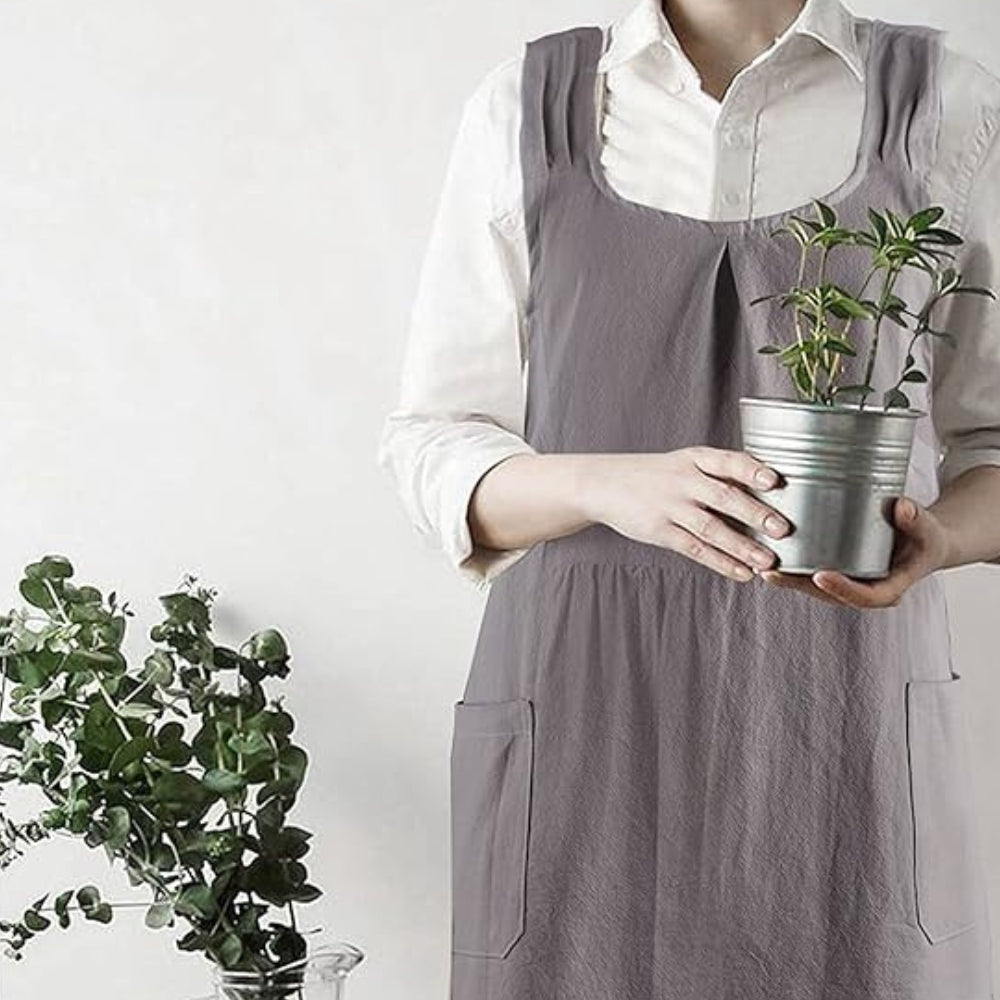 Kruisbandschort met Zakken Minimalistische Werkjurk voor Tuinieren Koken Huishouden Binnengebruik Dagelijks | Sansoti