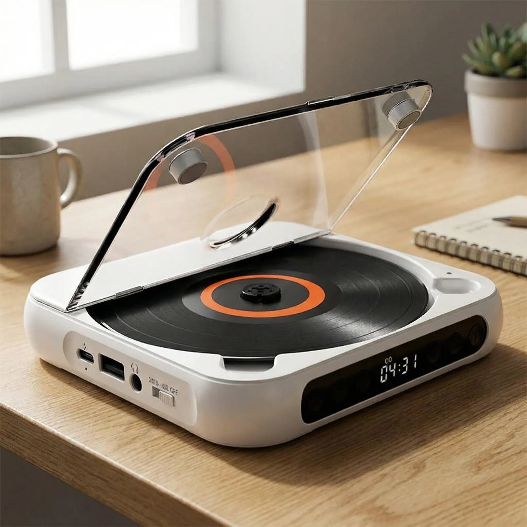 Draagbare Bluetooth CD-Speler – Compact & Oplaadbaar – Geschikt voor CD, CD-R, CD-RW & MP3 – Inclusief USB-C – Wireless & 3,5mm Audio | Sansoti