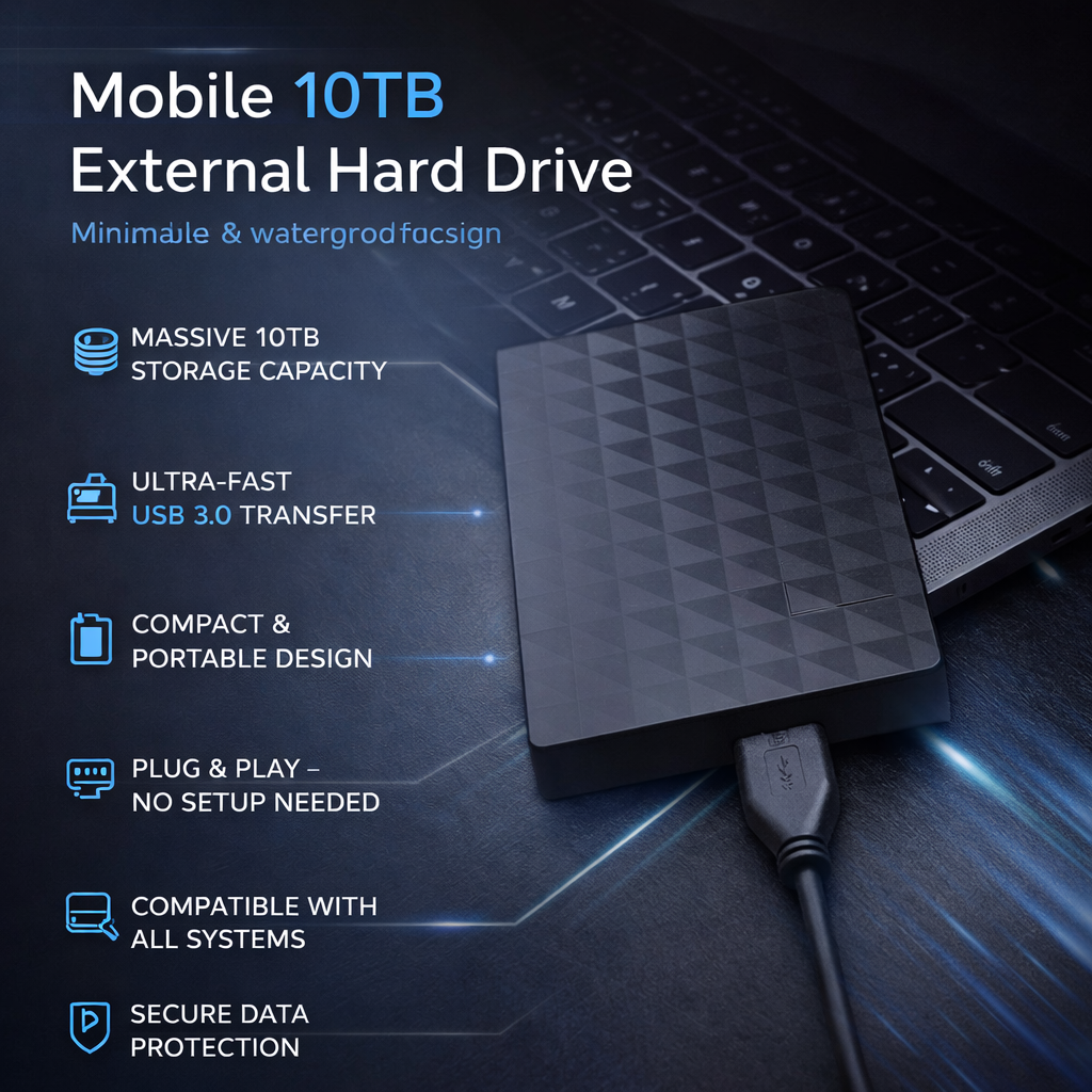 Compacte Externe Harde Schijf 10 TB – Snelle USB 3.0 Dataopslag voor Back-ups en Projecten | Sansoti