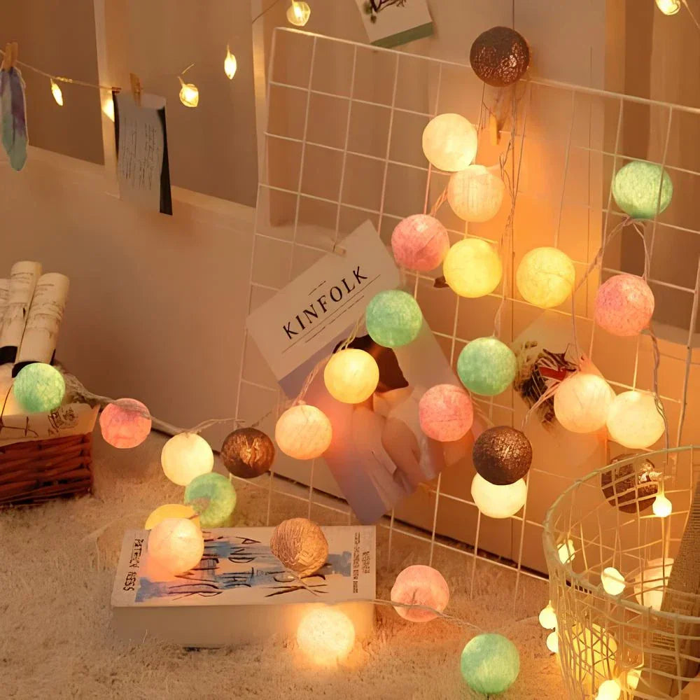 Lichtslinger met Geweven Bolletjes Warm LED Sfeerlicht voor Slaapkamer Woonkamer 20-200 Lichtpunten | Sansoti