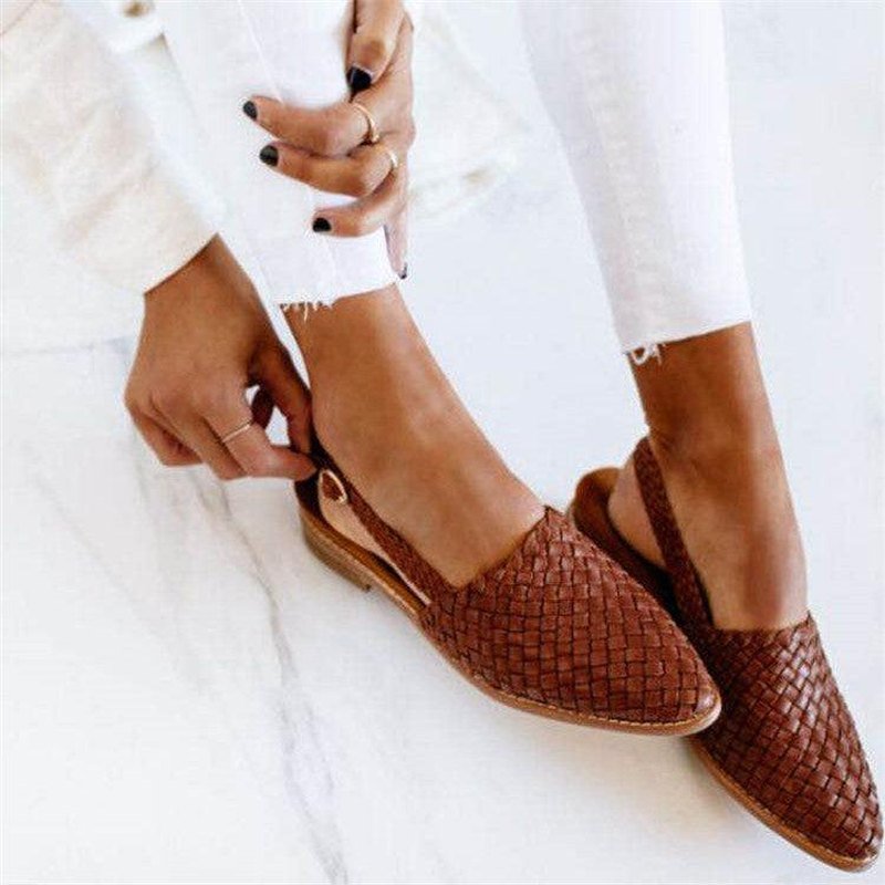 Gevlochten Slingback Sandaal met Lage Hak – Handgemaakt Look Instapper voor Dames – Zomerse Casual Schoen | Sansoti
