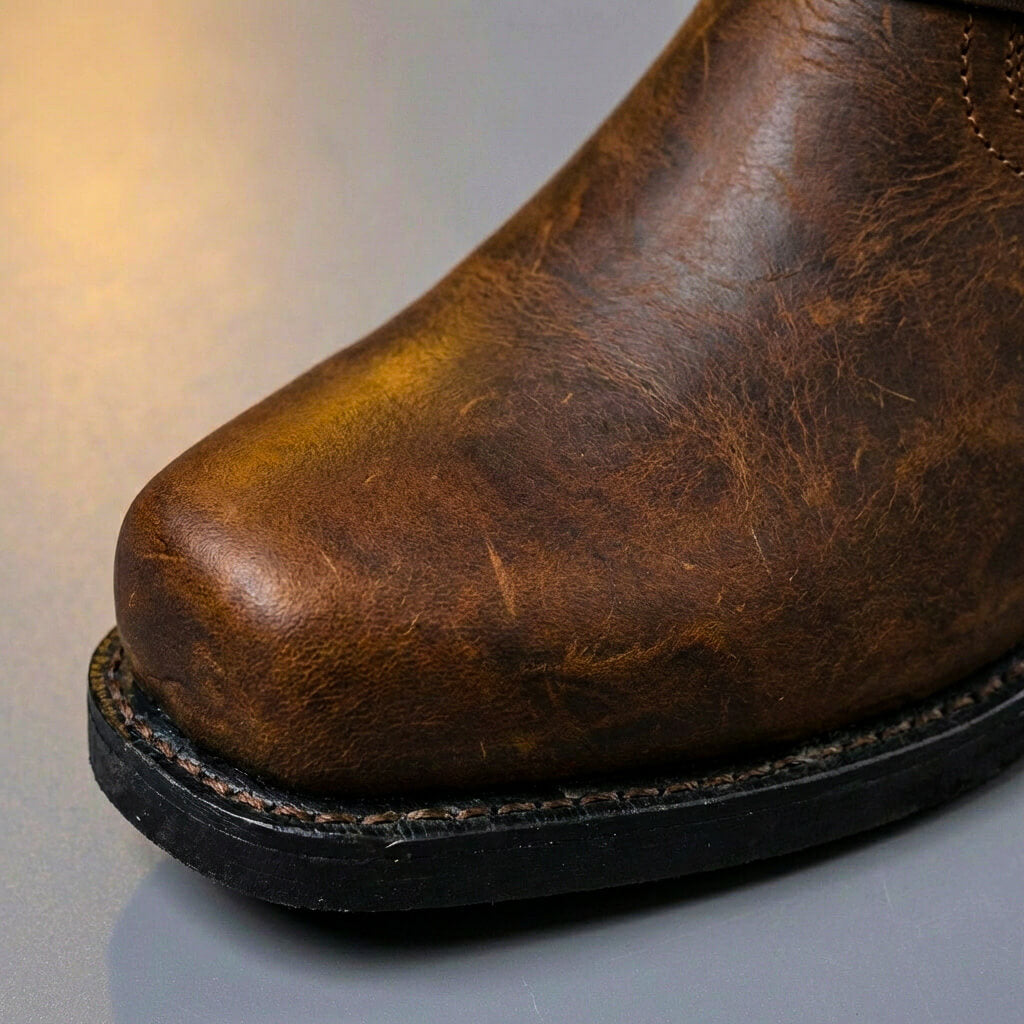 Vintage Western Laarzen Heren met Harness Gesp – Handgemaakt Leer Cognac Eiken Zwart | Sansoti