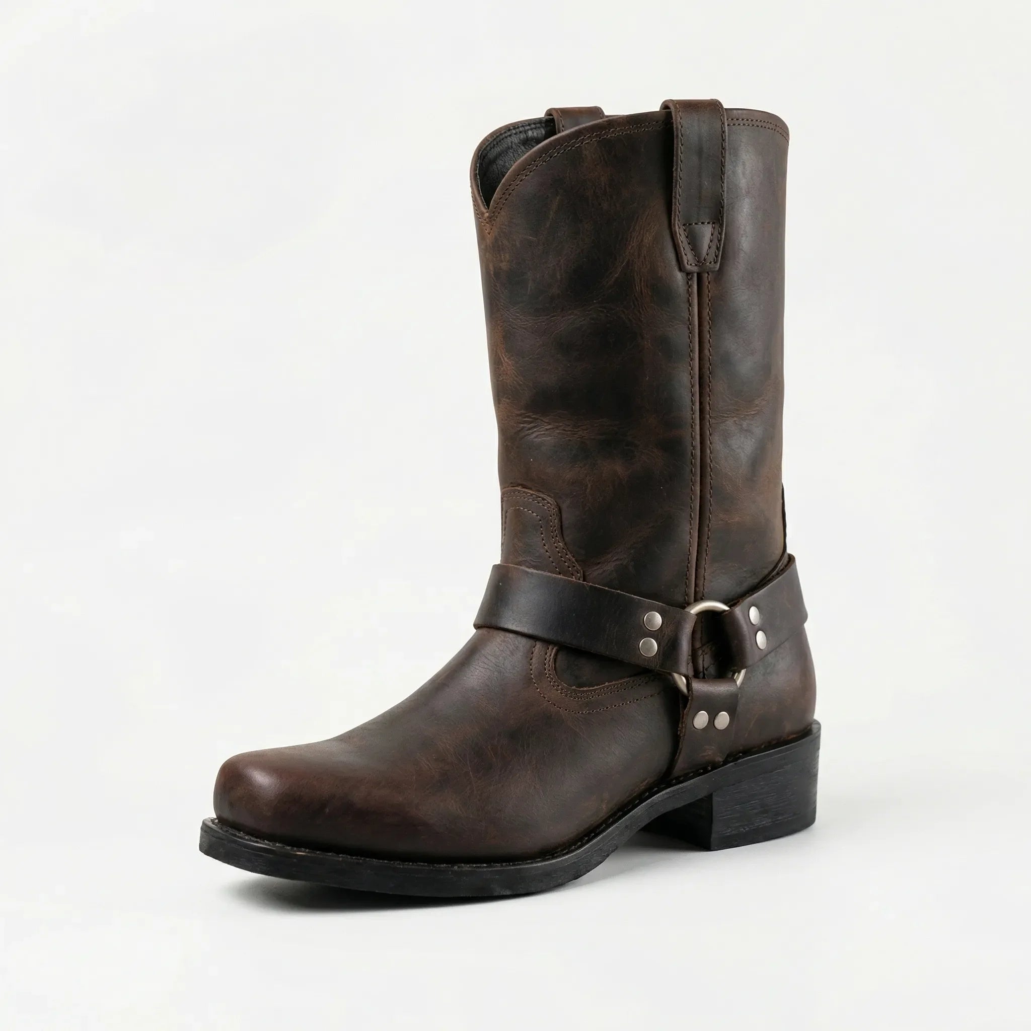 Vintage Western Laarzen Heren met Harness Gesp – Handgemaakt Leer Cognac Eiken Zwart | Sansoti