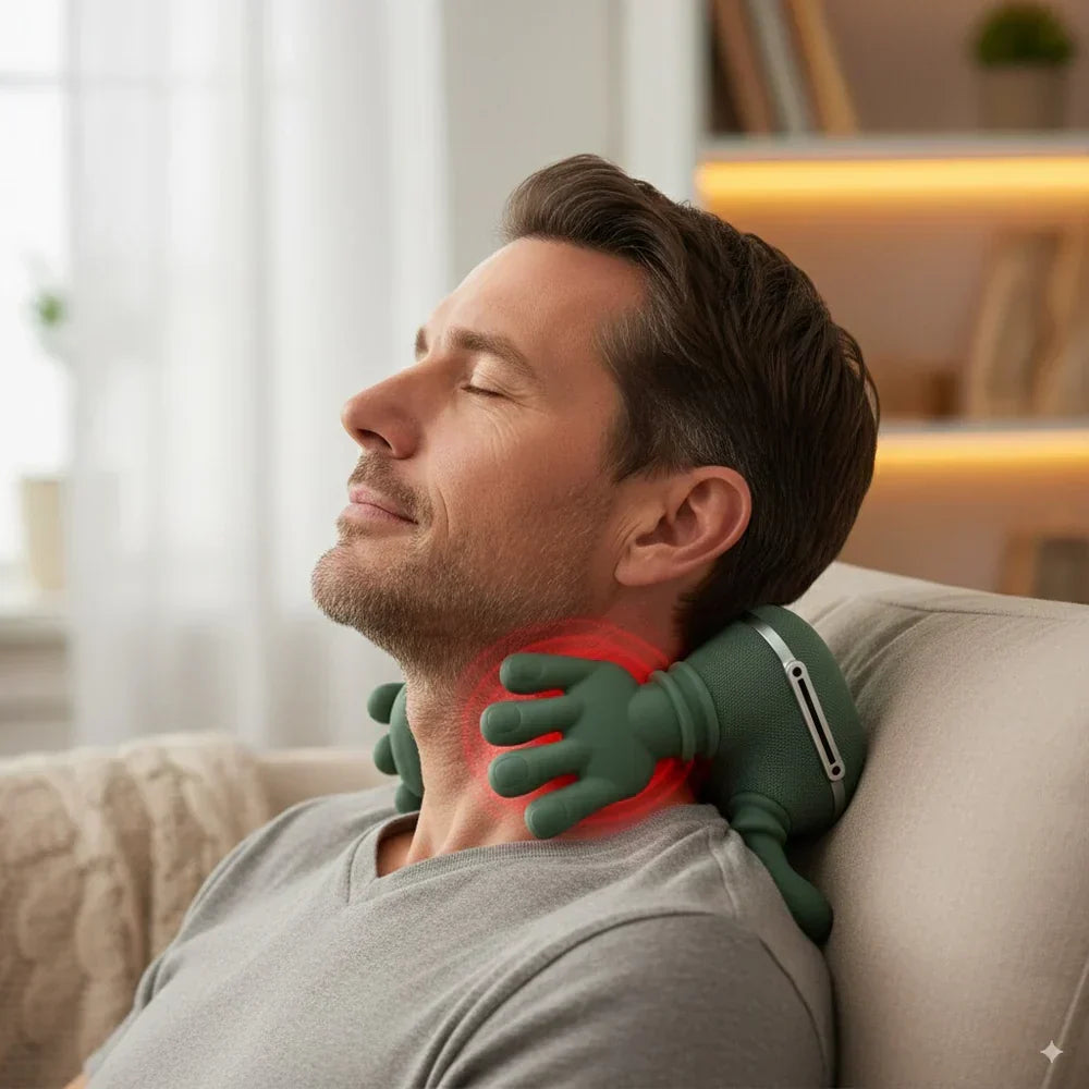 Nekmassager met Warmtefunctie Draadloos Vibratie Therapie Spierspanning Verlichting Ontspanning Wellness | Sansoti