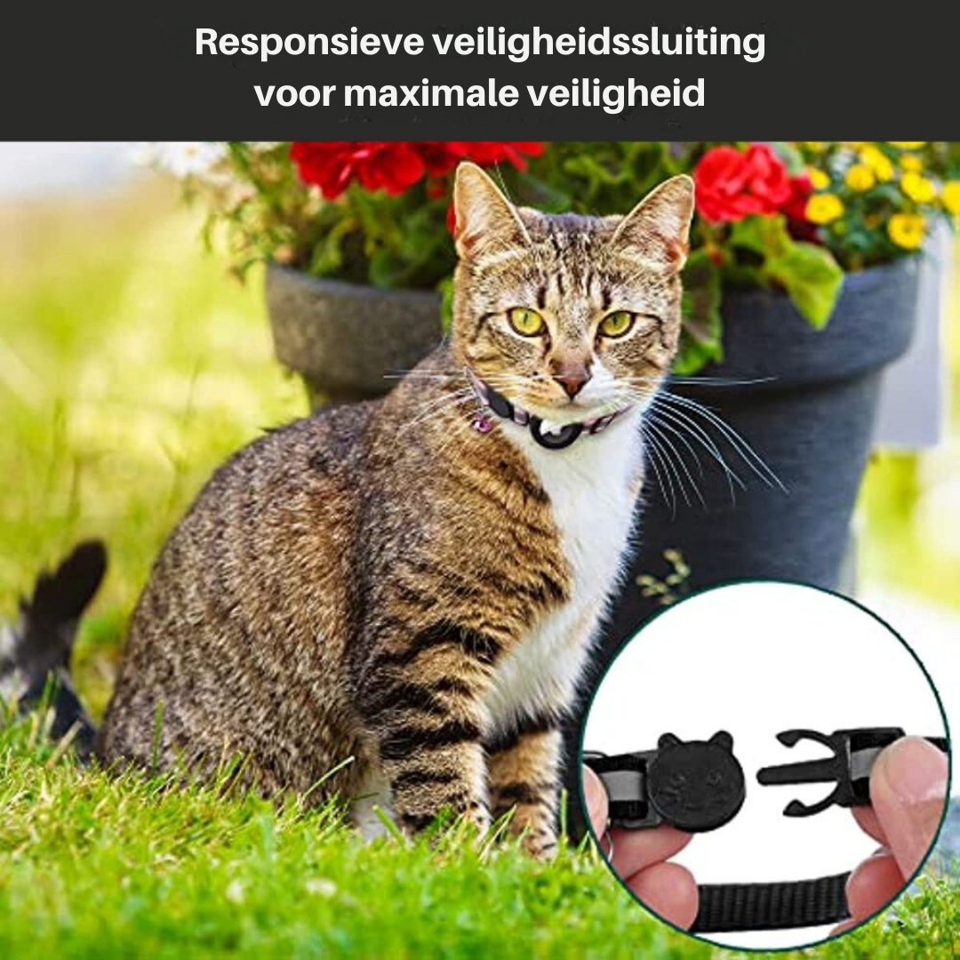 Veiligheidskat Halsband met Reflecterende Strepen en Snelsluiting | GPS Tracker Houder | Sansoti