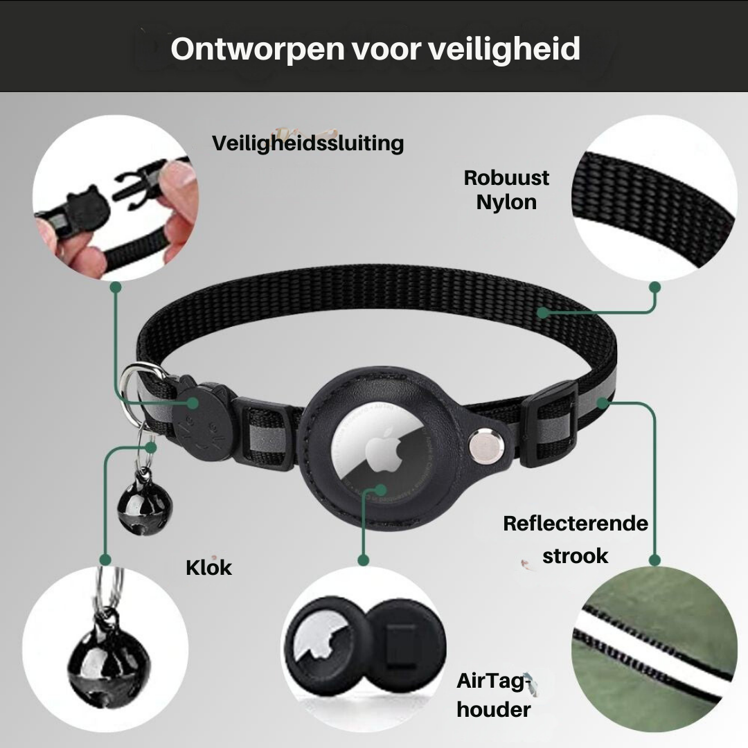 Veiligheidskat Halsband met Reflecterende Strepen en Snelsluiting | GPS Tracker Houder | Sansoti