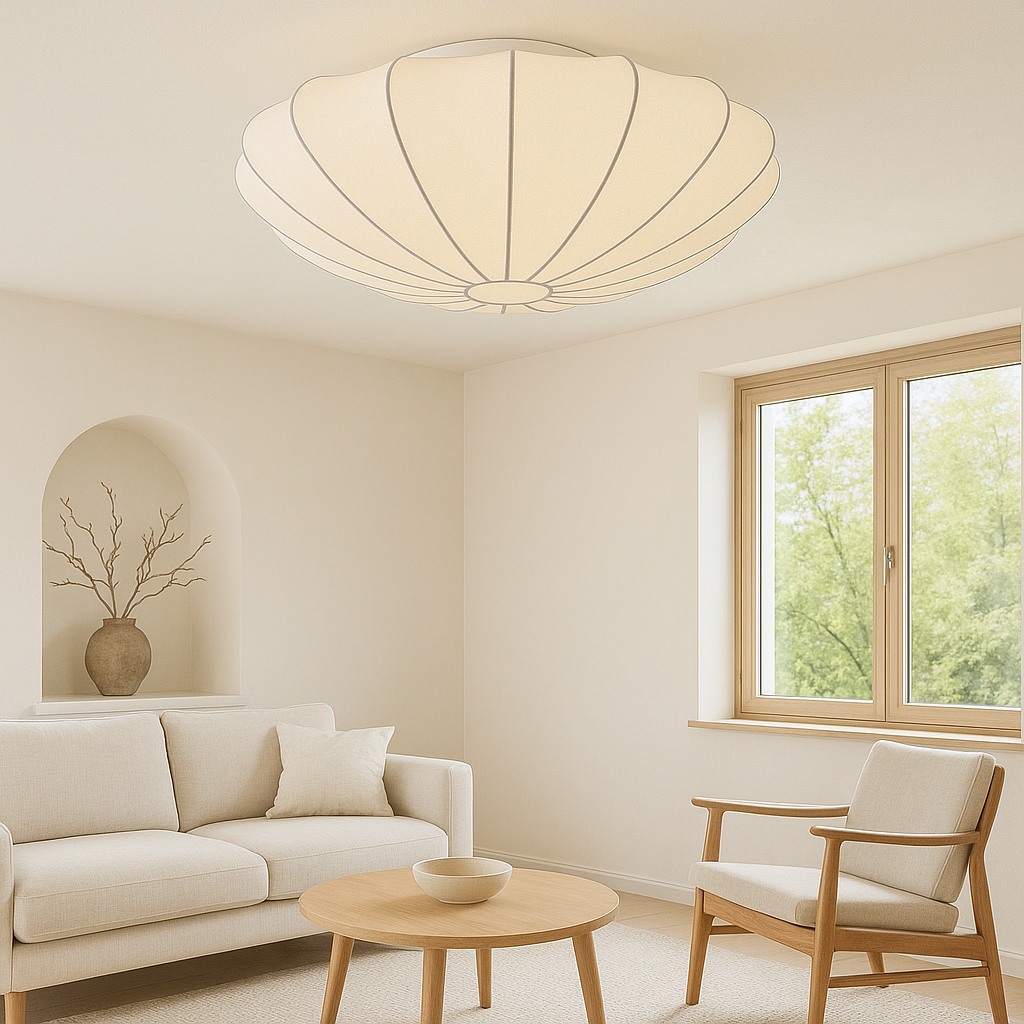 Plafonnier Nelson fibre de soie 3000K blanc salon chambre design cocoon Japandi éclairage | Restfield
