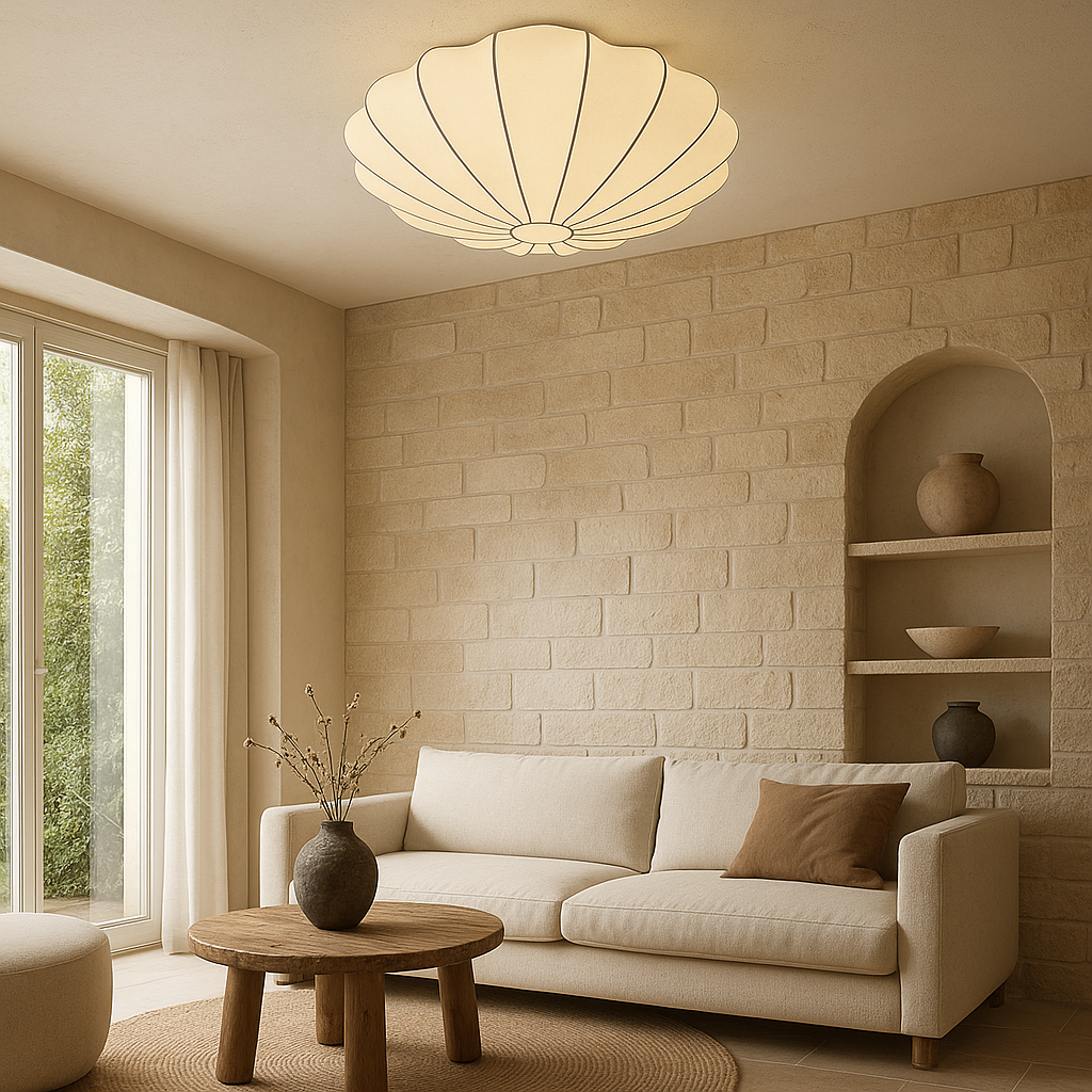 Plafonnier Nelson fibre de soie 3000K blanc salon chambre design cocoon Japandi éclairage | Restfield