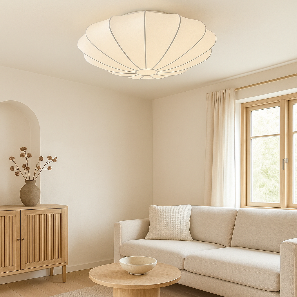 Plafonnier Nelson fibre de soie 3000K blanc salon chambre design cocoon Japandi éclairage | Restfield