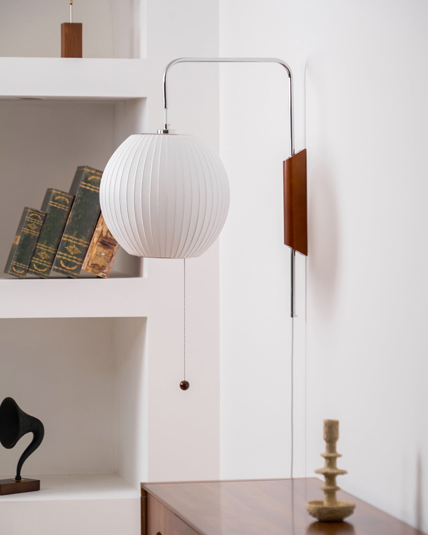 Wandlamp Zijden Kap Walnoot Metaal Wit Woonkamer Slaapkamer | Sansoti