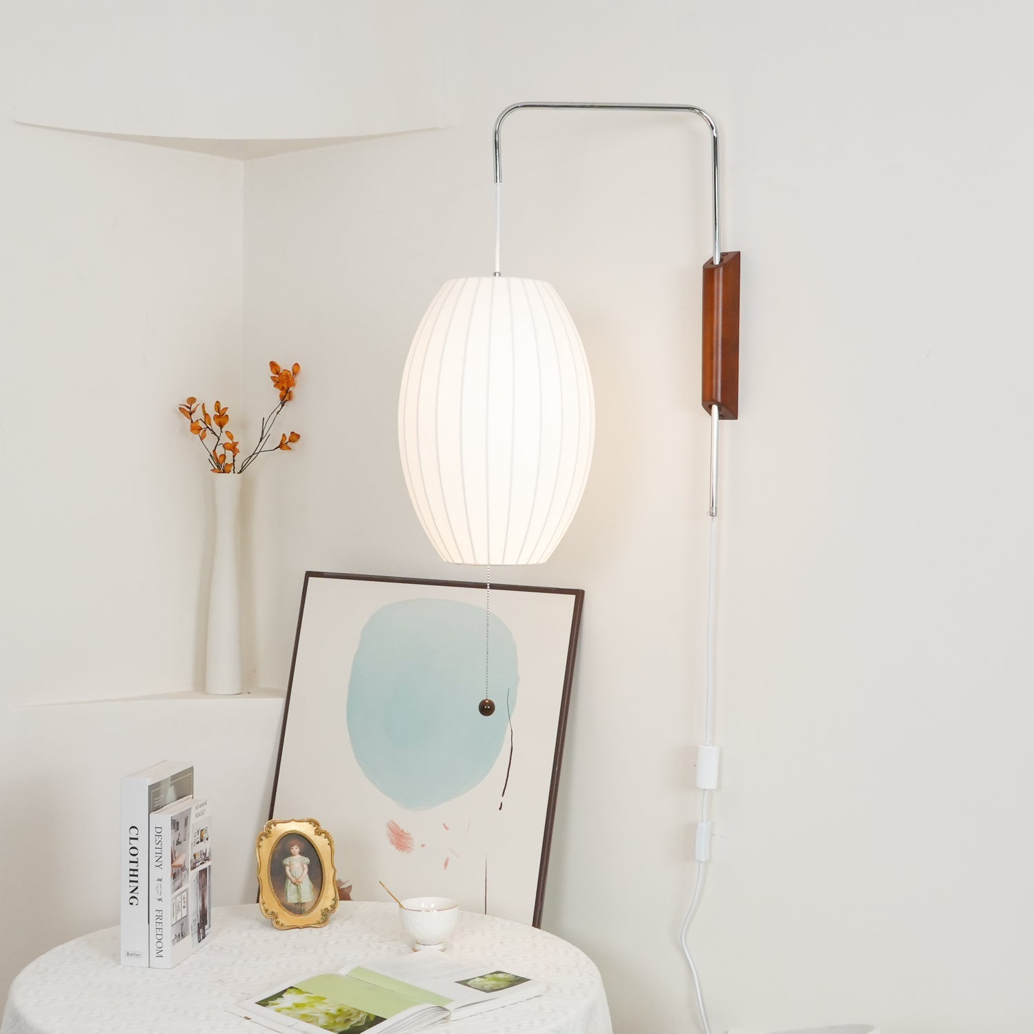 Applique Nelson Bubble Polymère Fil d’Acier Noyer Blanc Mid-Century E27 4 Formes Chambre | Restfield