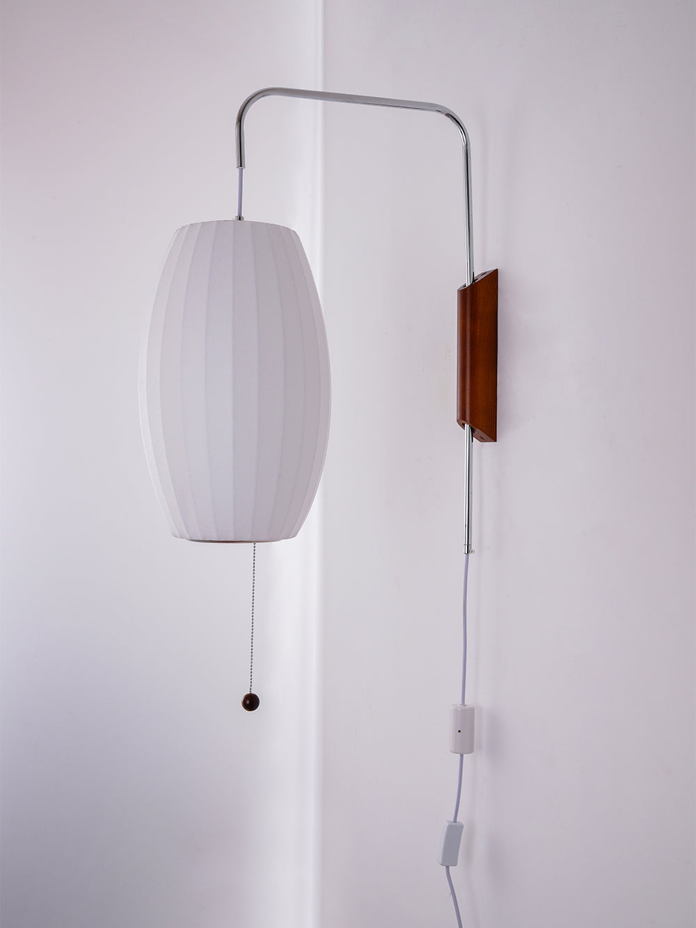 Wandlamp Zijden Kap Walnoot Metaal Wit Woonkamer Slaapkamer | Sansoti