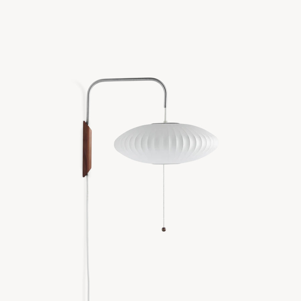 Wandlamp Zijden Kap Walnoot Metaal Wit Woonkamer Slaapkamer | Sansoti