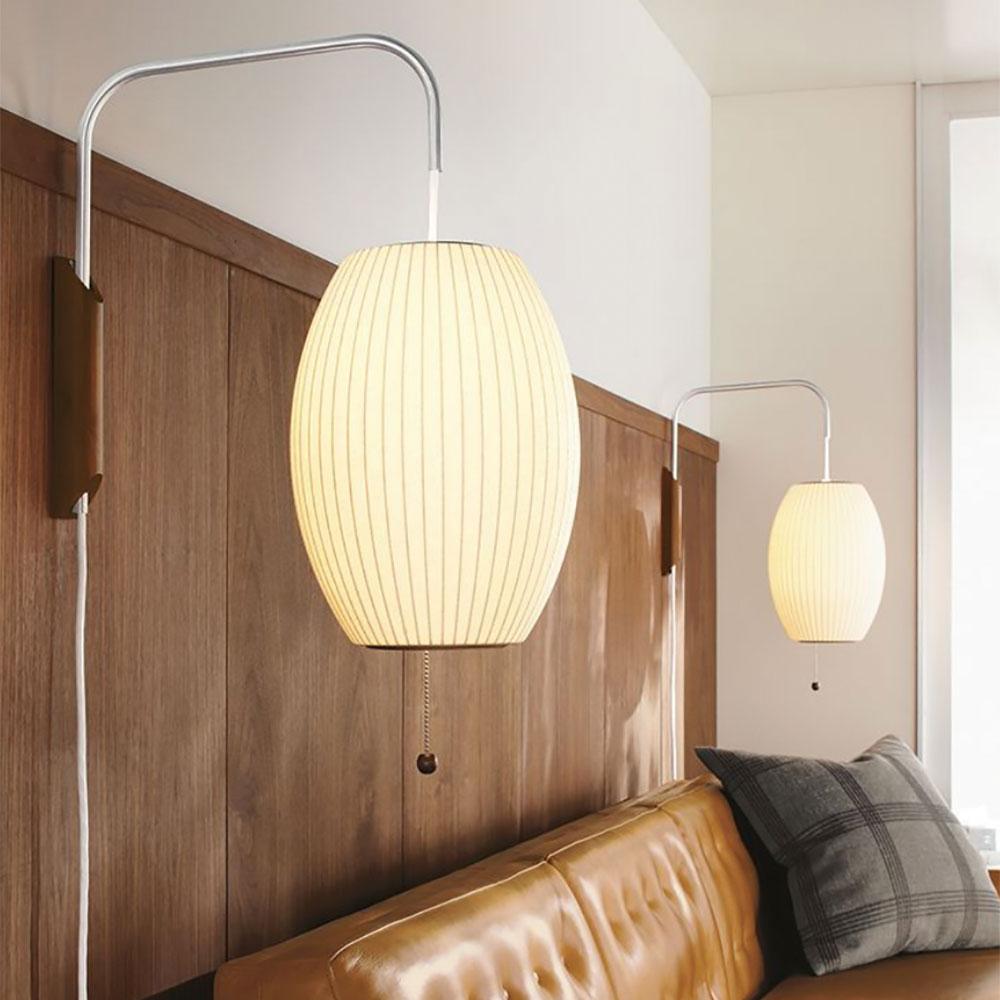 Wandlamp Zijden Kap Walnoot Metaal Wit Woonkamer Slaapkamer | Sansoti