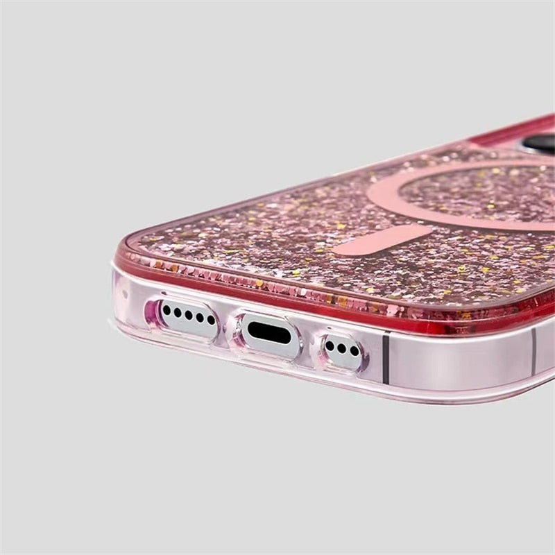 Coque liquide pailletée pour iPhone avec anneau magnétique, transparente, coque dynamique en TPU, antichoc | Sansoti