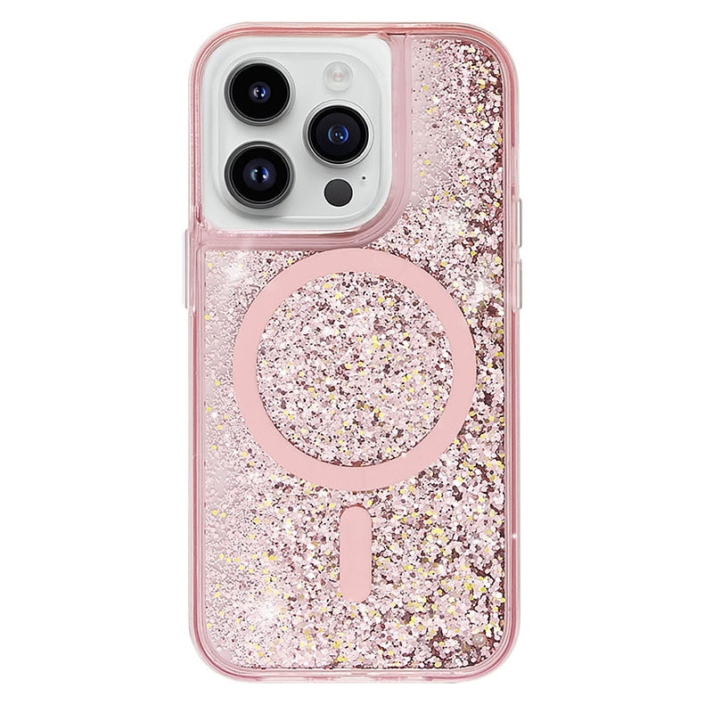 Coque liquide pailletée pour iPhone avec anneau magnétique, transparente, coque dynamique en TPU, antichoc | Sansoti