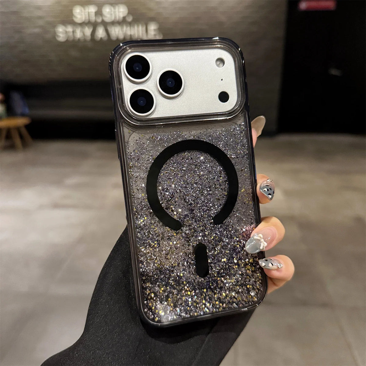 Coque liquide pailletée pour iPhone avec anneau magnétique, transparente, coque dynamique en TPU, antichoc | Sansoti