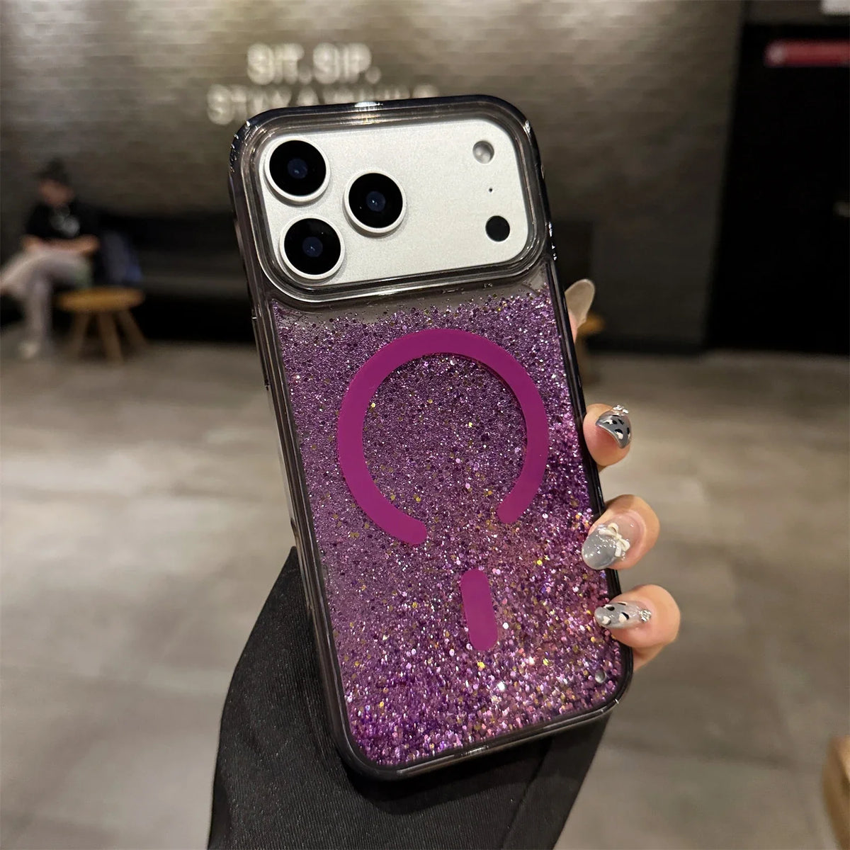 Coque liquide pailletée pour iPhone avec anneau magnétique, transparente, coque dynamique en TPU, antichoc | Sansoti
