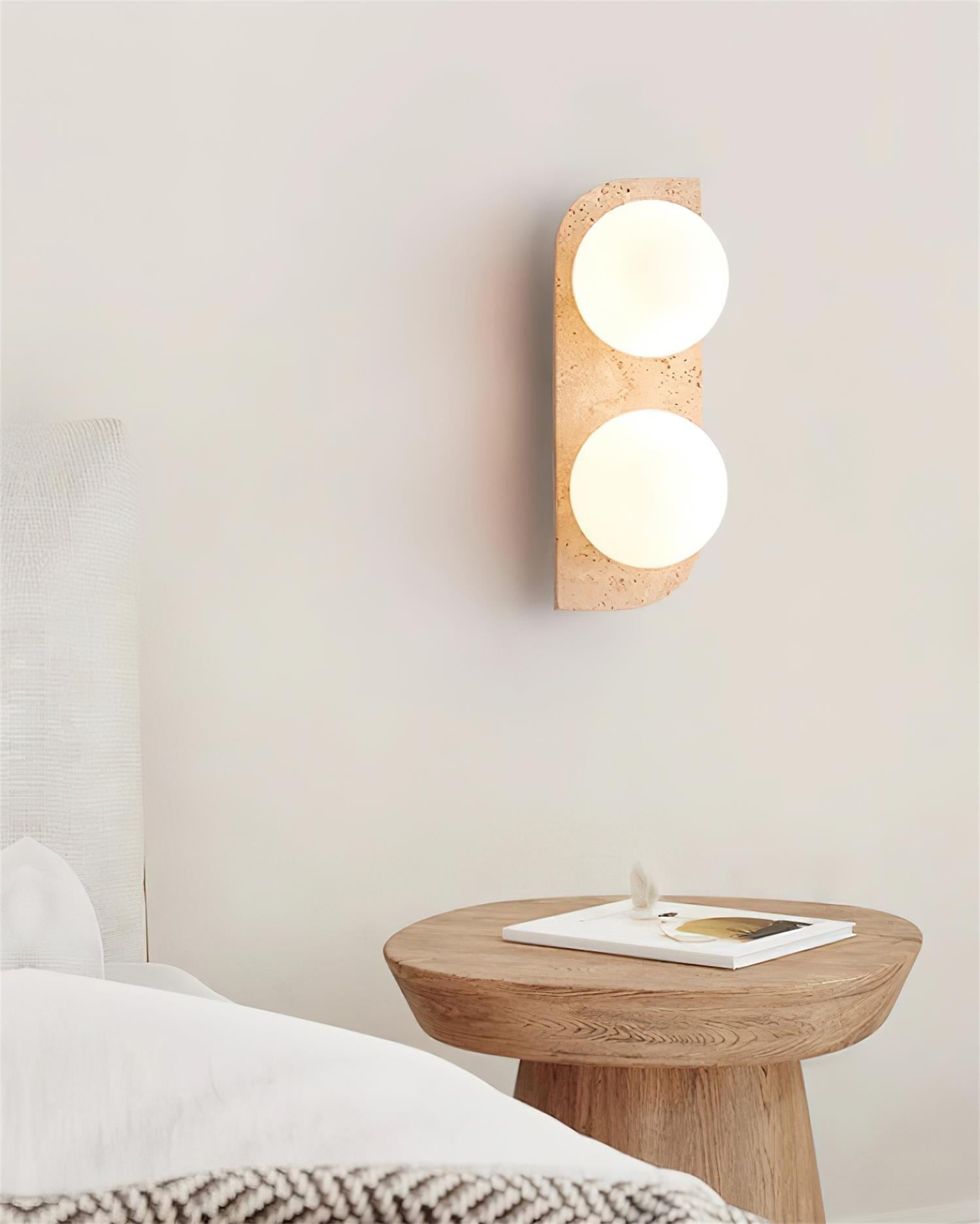 Wandleuchte Travertin G9 Glas Holz Beige Wohnzimmer Flur Badezimmer Minimalistische Wandleuchte Stimmungslicht Natürliches Design | Restfield
