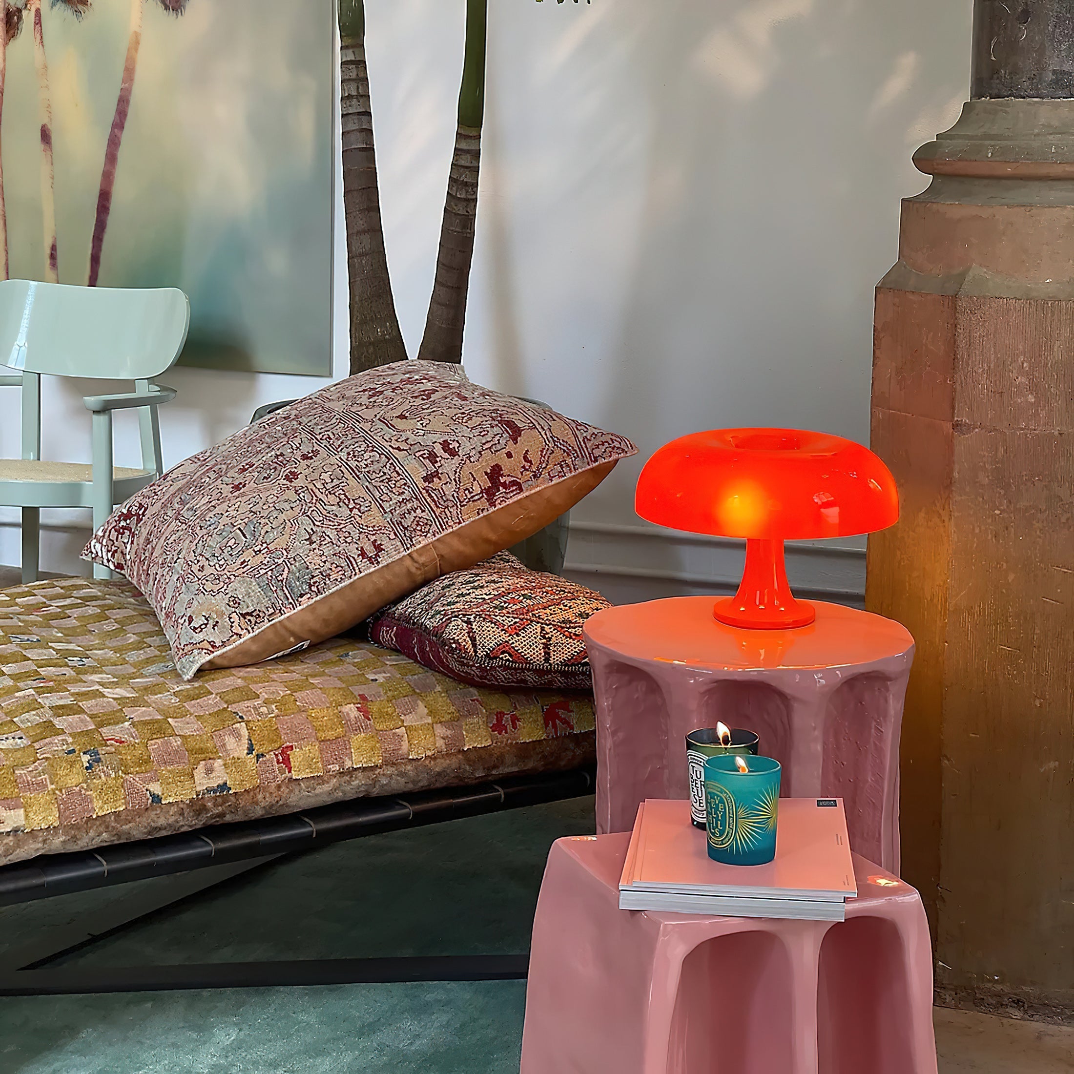 Paddenstoelvormige Tafellamp met 4 Lichtbronnen en Gedimde Retro Sfeer | Sansoti
