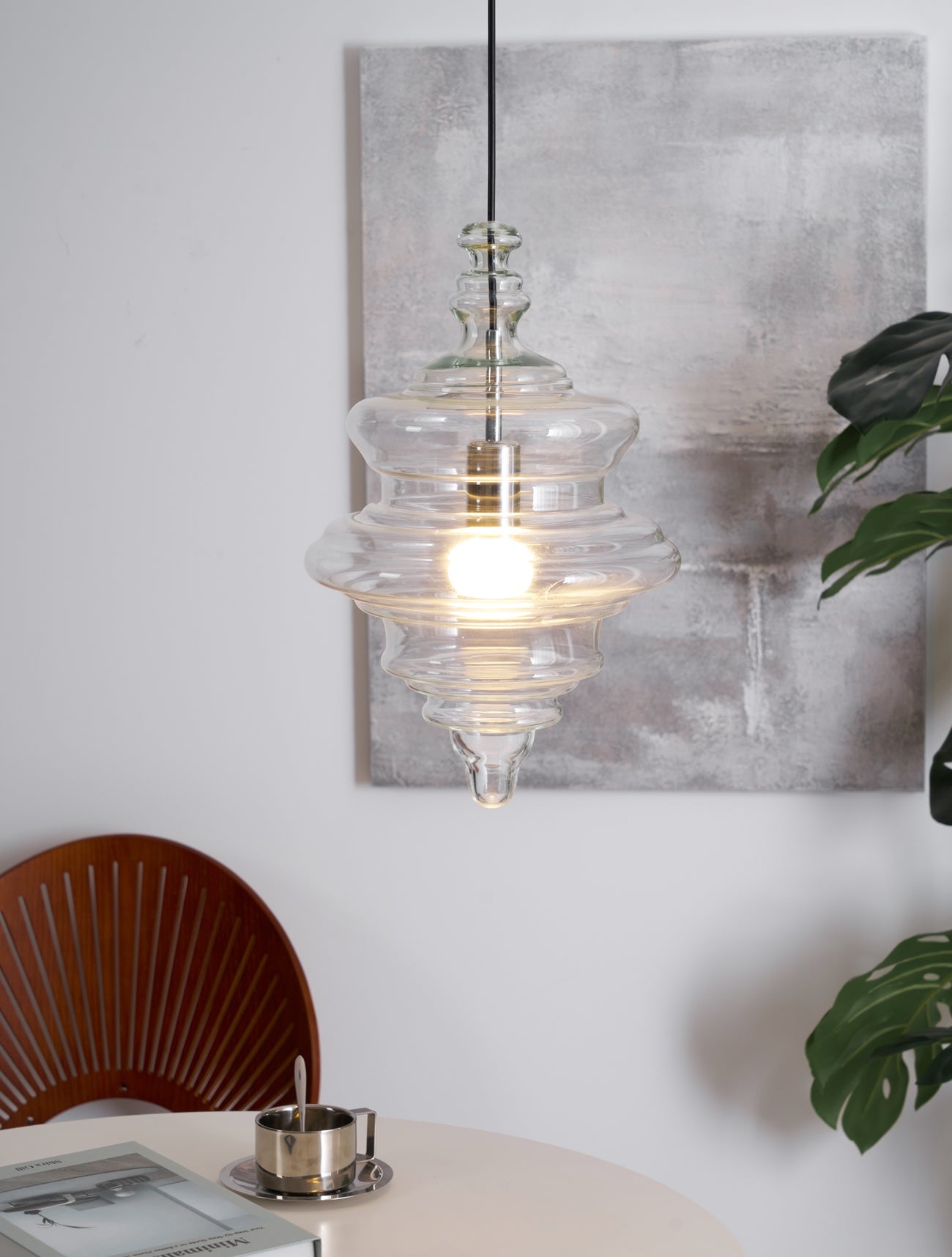 Hanglamp Geïnspireerd op Metropolitan Opera met Vloeiende Silhouet – Handgemaakt Glas in Transparant, Opaal of Amber – Verstelbare Draad 150 cm | Sansoti