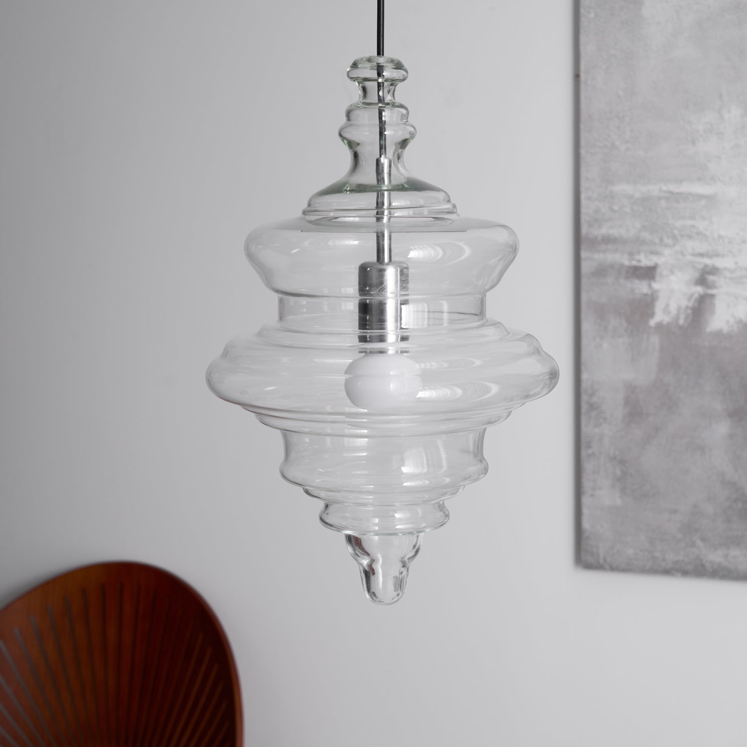 Hanglamp Geïnspireerd op Metropolitan Opera met Vloeiende Silhouet – Handgemaakt Glas in Transparant, Opaal of Amber – Verstelbare Draad 150 cm | Sansoti