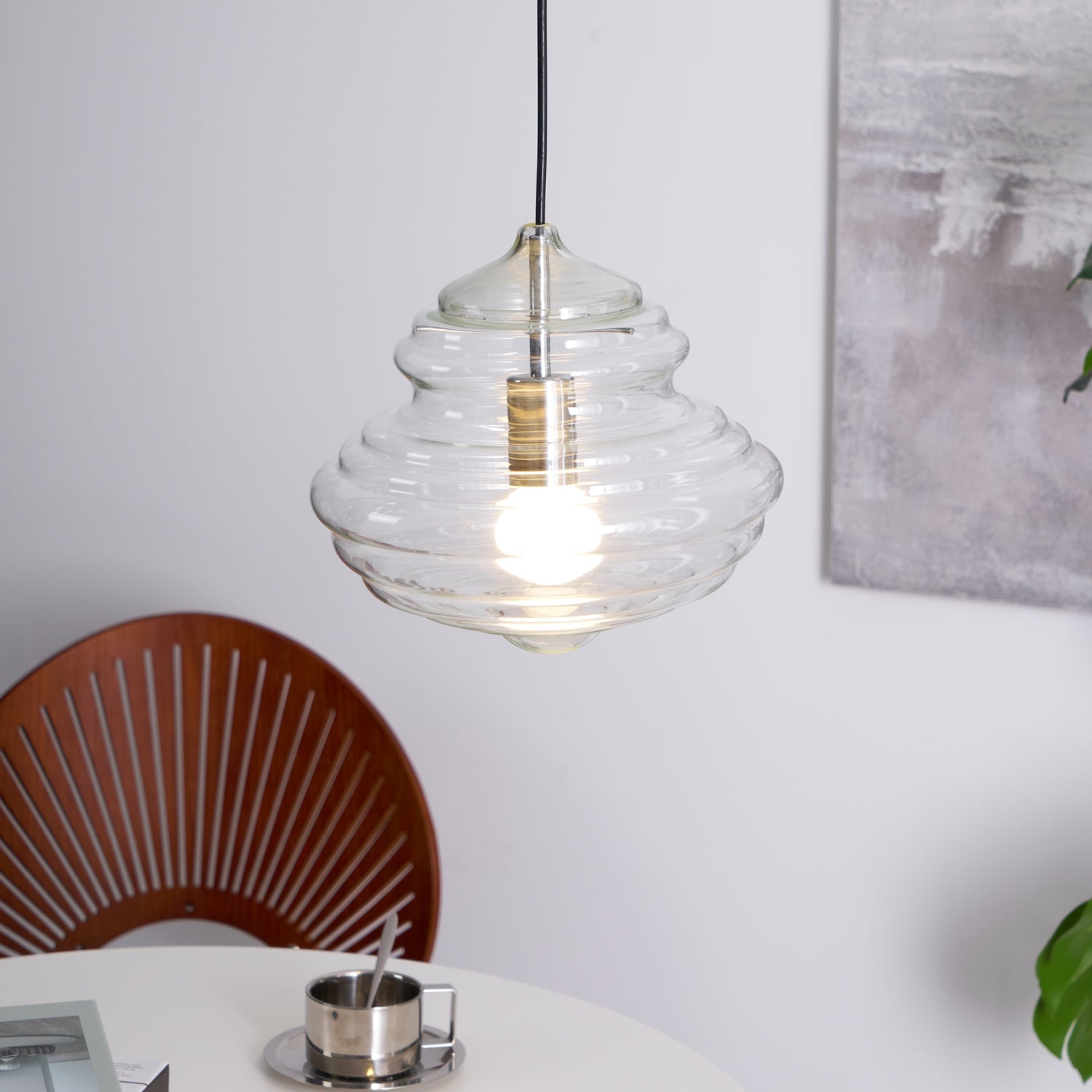 Hanglamp Geïnspireerd op Metropolitan Opera met Vloeiende Silhouet – Handgemaakt Glas in Transparant, Opaal of Amber – Verstelbare Draad 150 cm | Sansoti