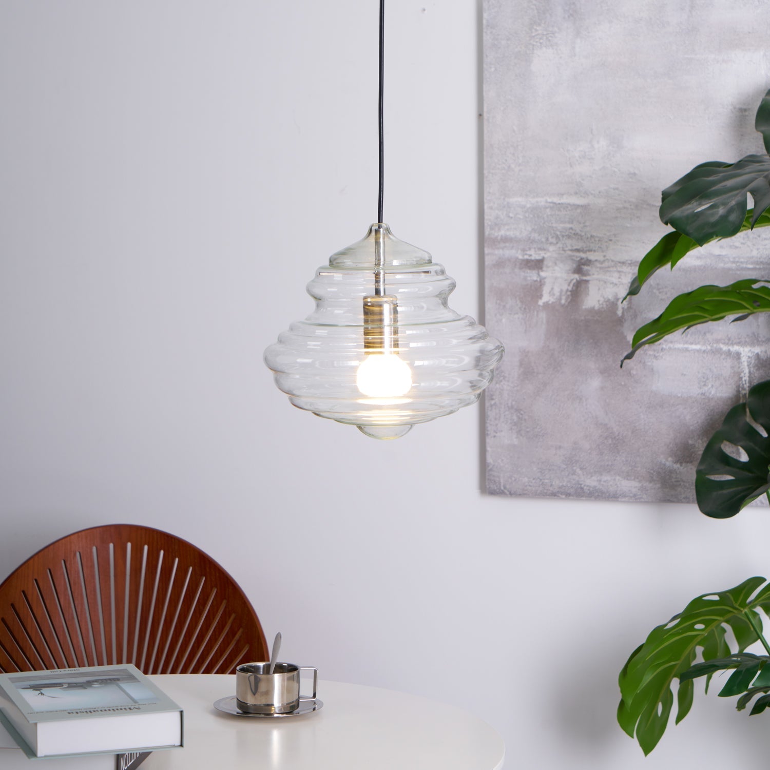 Hanglamp Geïnspireerd op Metropolitan Opera met Vloeiende Silhouet – Handgemaakt Glas in Transparant, Opaal of Amber – Verstelbare Draad 150 cm | Sansoti