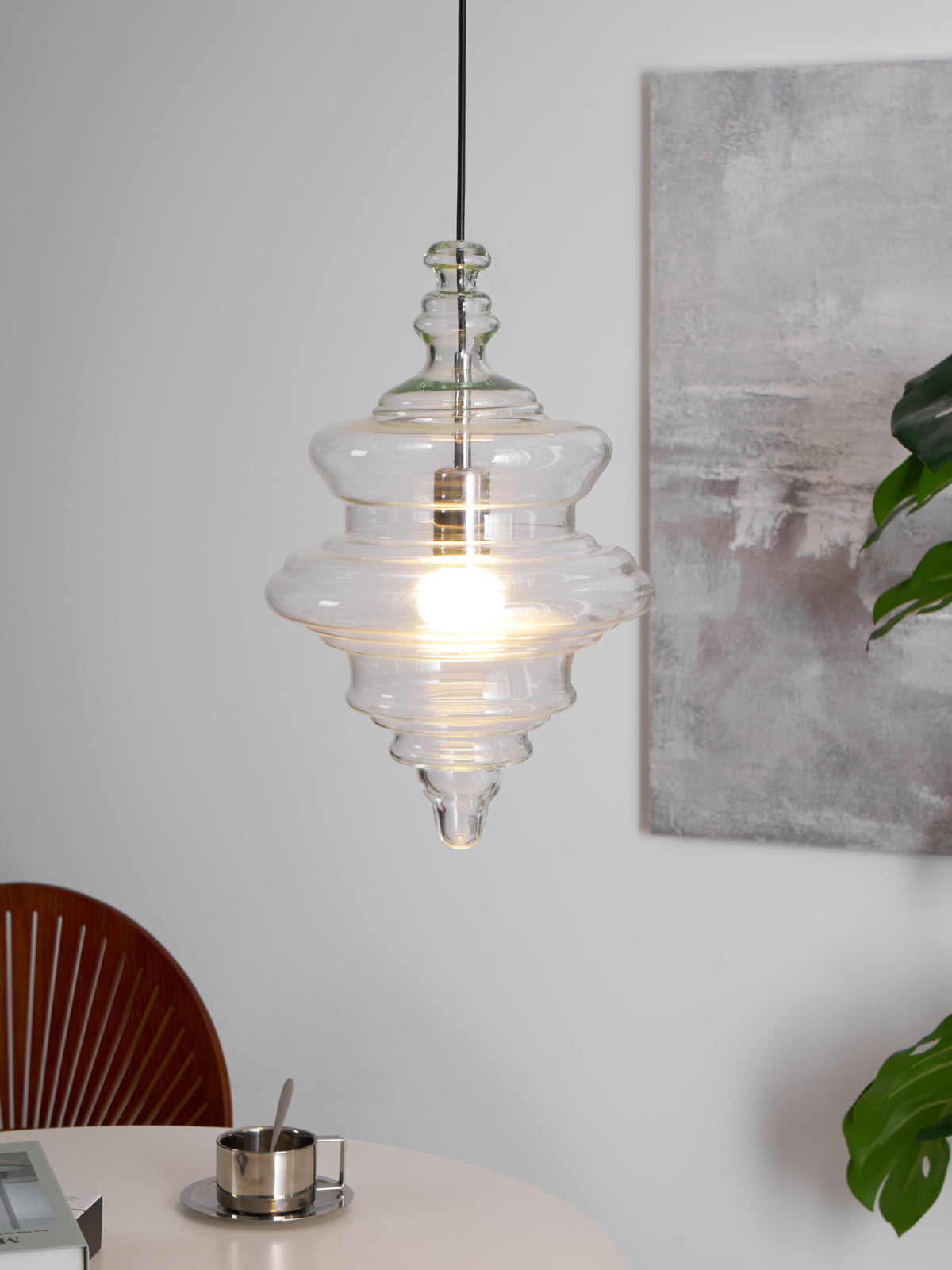Hanglamp Geïnspireerd op Metropolitan Opera met Vloeiende Silhouet – Handgemaakt Glas in Transparant, Opaal of Amber – Verstelbare Draad 150 cm | Sansoti