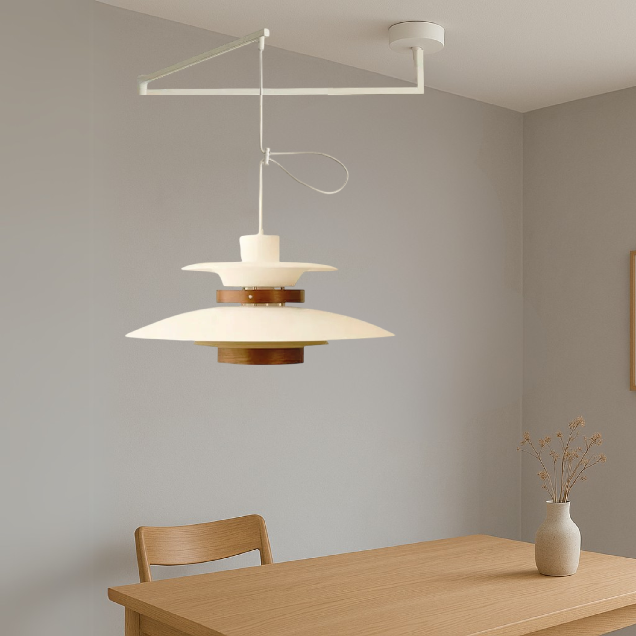 Merado Schwenkarm Pendelleuchte Metall Holz schwarz Esszimmer Beleuchtung verstellbar skandinavisches Design Pendelleuchte moderne Hängeleuchte | Restfield