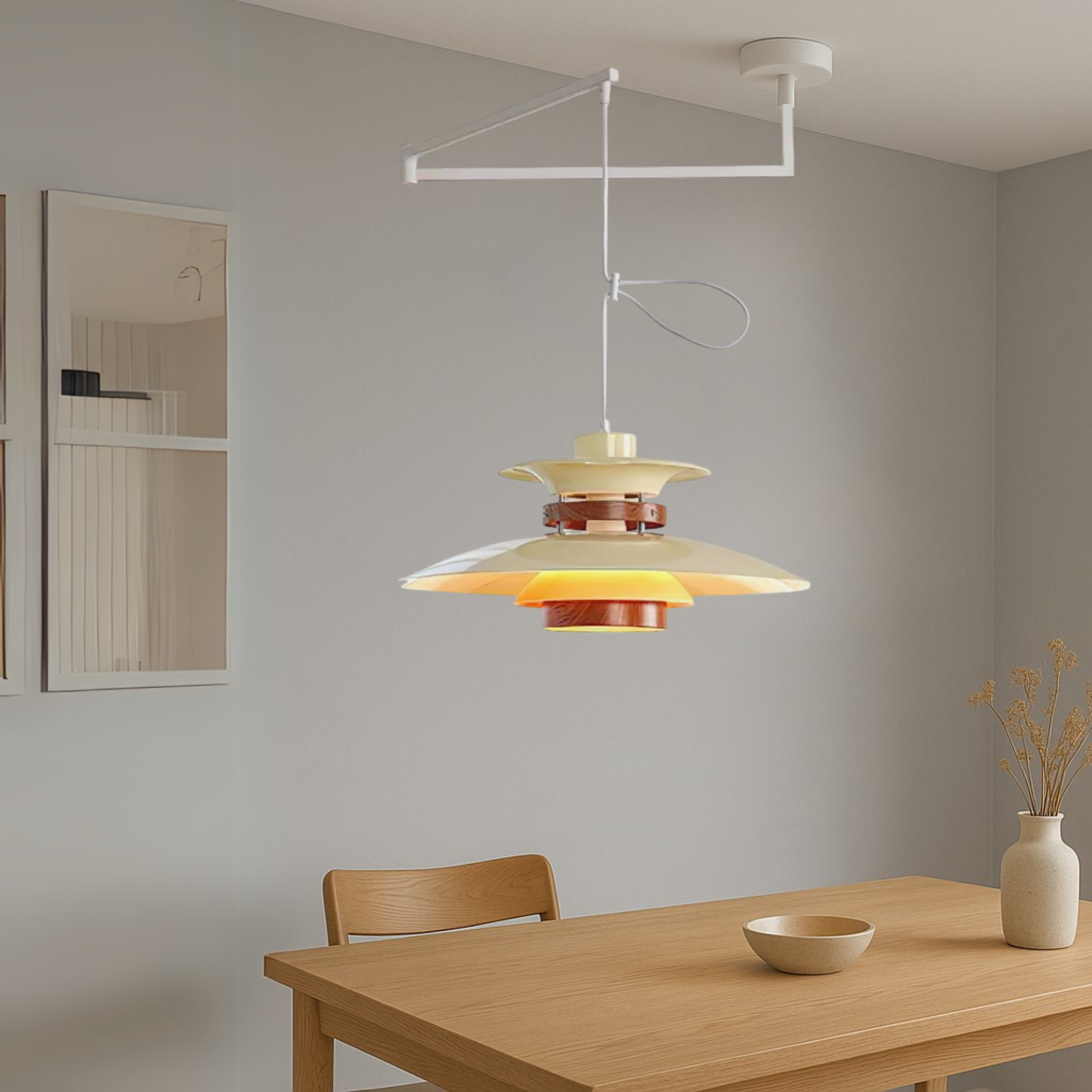 Merado Schwenkarm Pendelleuchte Metall Holz schwarz Esszimmer Beleuchtung verstellbar skandinavisches Design Pendelleuchte moderne Hängeleuchte | Restfield