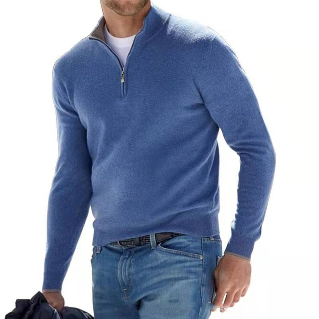 Herrenpullover mit V-Ausschnitt aus Merinowolle und Reißverschluss Strukturierter Pullover Warmes modernes Design Herbst Winter Eleganter Stil | Sansoti