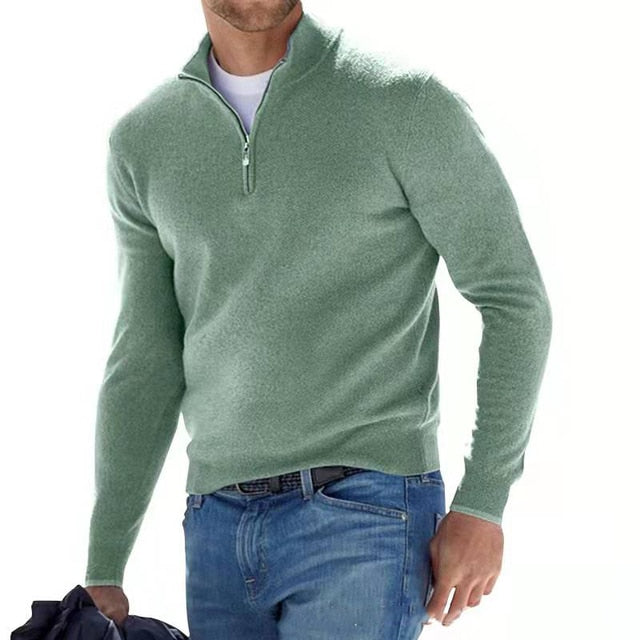 Herrenpullover mit V-Ausschnitt aus Merinowolle und Reißverschluss Strukturierter Pullover Warmes modernes Design Herbst Winter Eleganter Stil | Sansoti