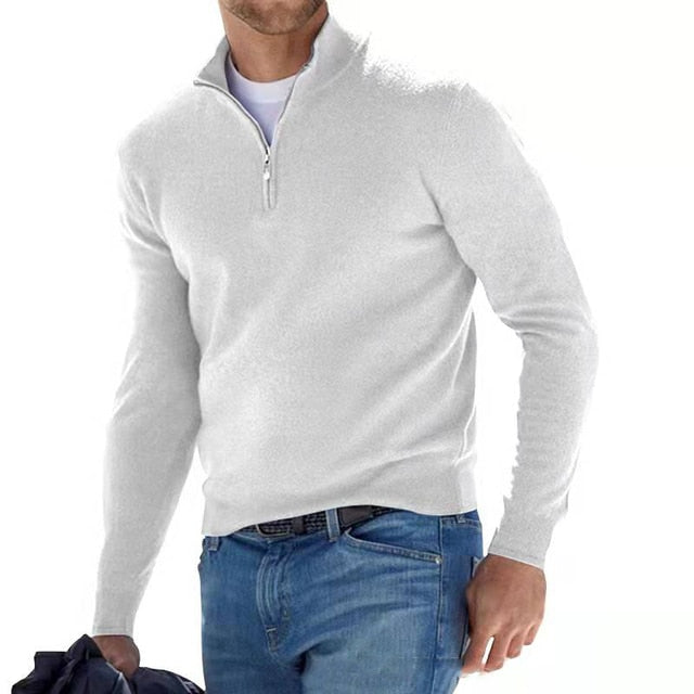 Herrenpullover mit V-Ausschnitt aus Merinowolle und Reißverschluss Strukturierter Pullover Warmes modernes Design Herbst Winter Eleganter Stil | Sansoti