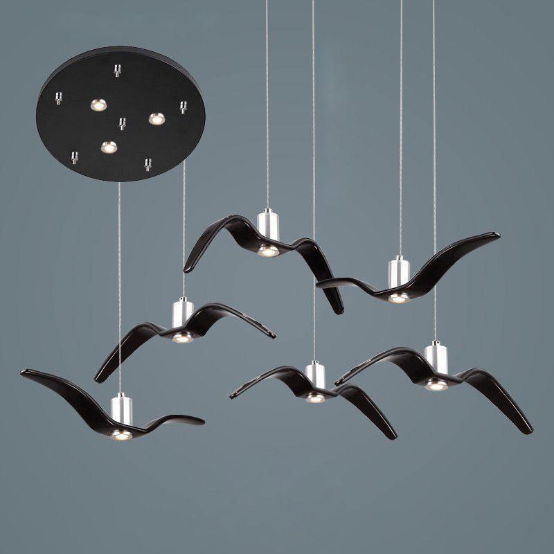 Suspension LED Design Oiseau Résine Aluminium Blanc Noir 3000K 4000K 6000K Salon Suspension Minimaliste Organique Plafonnier | Restfield