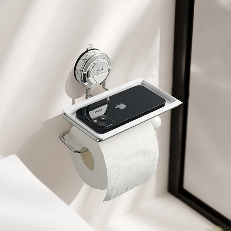 Zuignap Toiletrolhouder met Houtnerf Design Zonder Boren RVS voor Gladde Oppervlakken | Sansoti