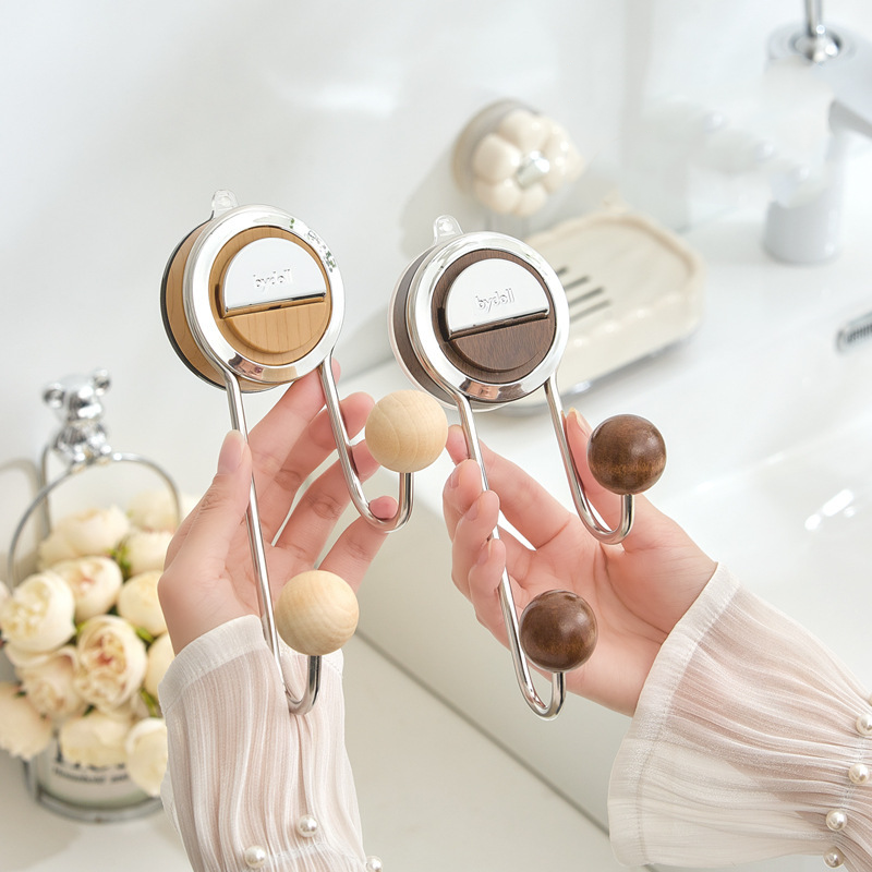 Zuignap Toiletrolhouder met Houtnerf Design Zonder Boren RVS voor Gladde Oppervlakken | Sansoti