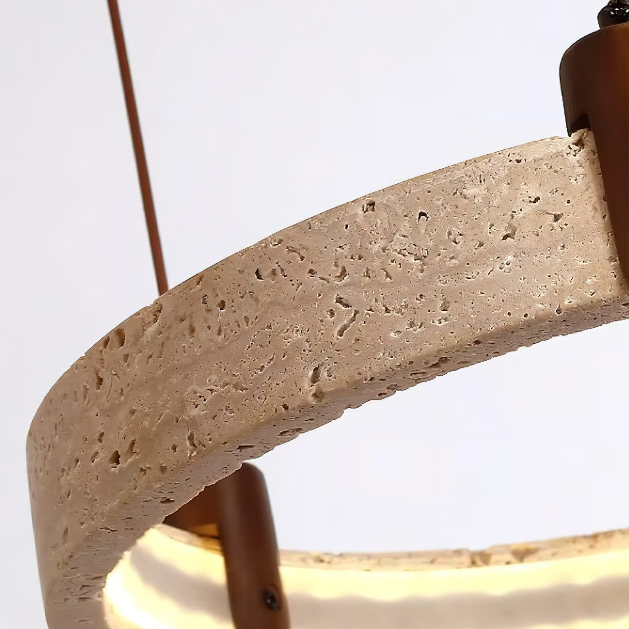 Travertijn Ring Kroonluchter – Natuursteen Hanglamp met Walnoot Hout en Geïntegreerde LED | Scandinavisch Design voor Woon- en Eetkamer | Sansoti