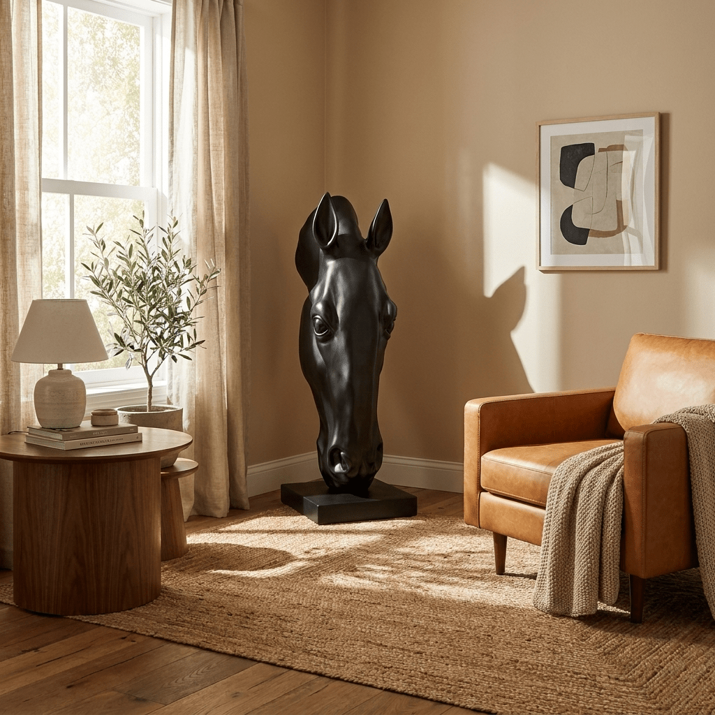 Zwart Paardenhoofd Sculptuur Modern Minimalisme Decoratief Beeld | Sansoti