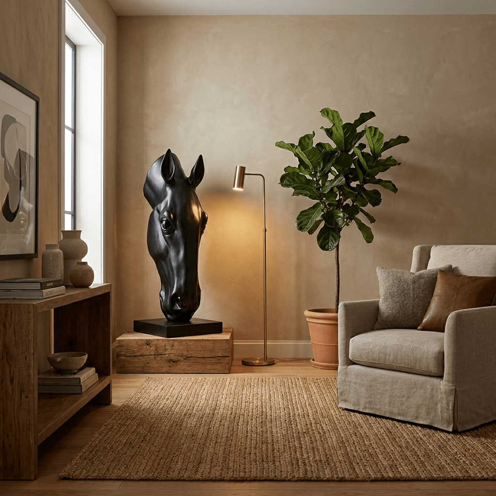 Zwart Paardenhoofd Sculptuur Modern Minimalisme Decoratief Beeld | Sansoti