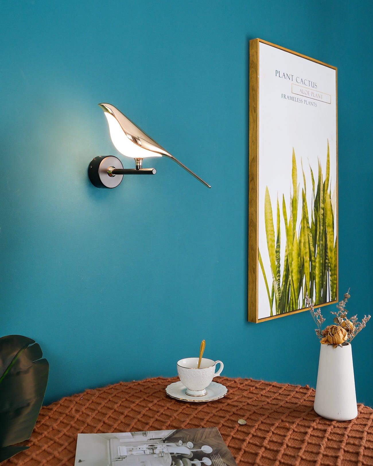 Wandlamp met Vogelmotief en Verstelbare Lamparmen – Zwart & Roségoud Design 1 of 2 Lichtpunten Magnetische Vogel Moderne Decoratieve Verlichting | Sansoti