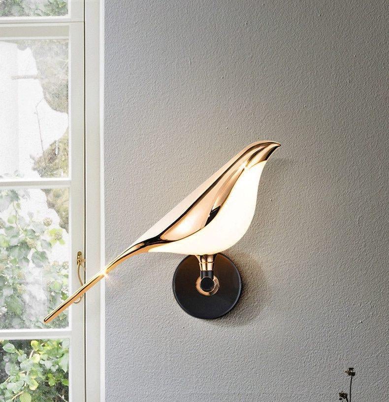 Wandlamp met Vogelmotief en Verstelbare Lamparmen – Zwart & Roségoud Design 1 of 2 Lichtpunten Magnetische Vogel Moderne Decoratieve Verlichting | Sansoti