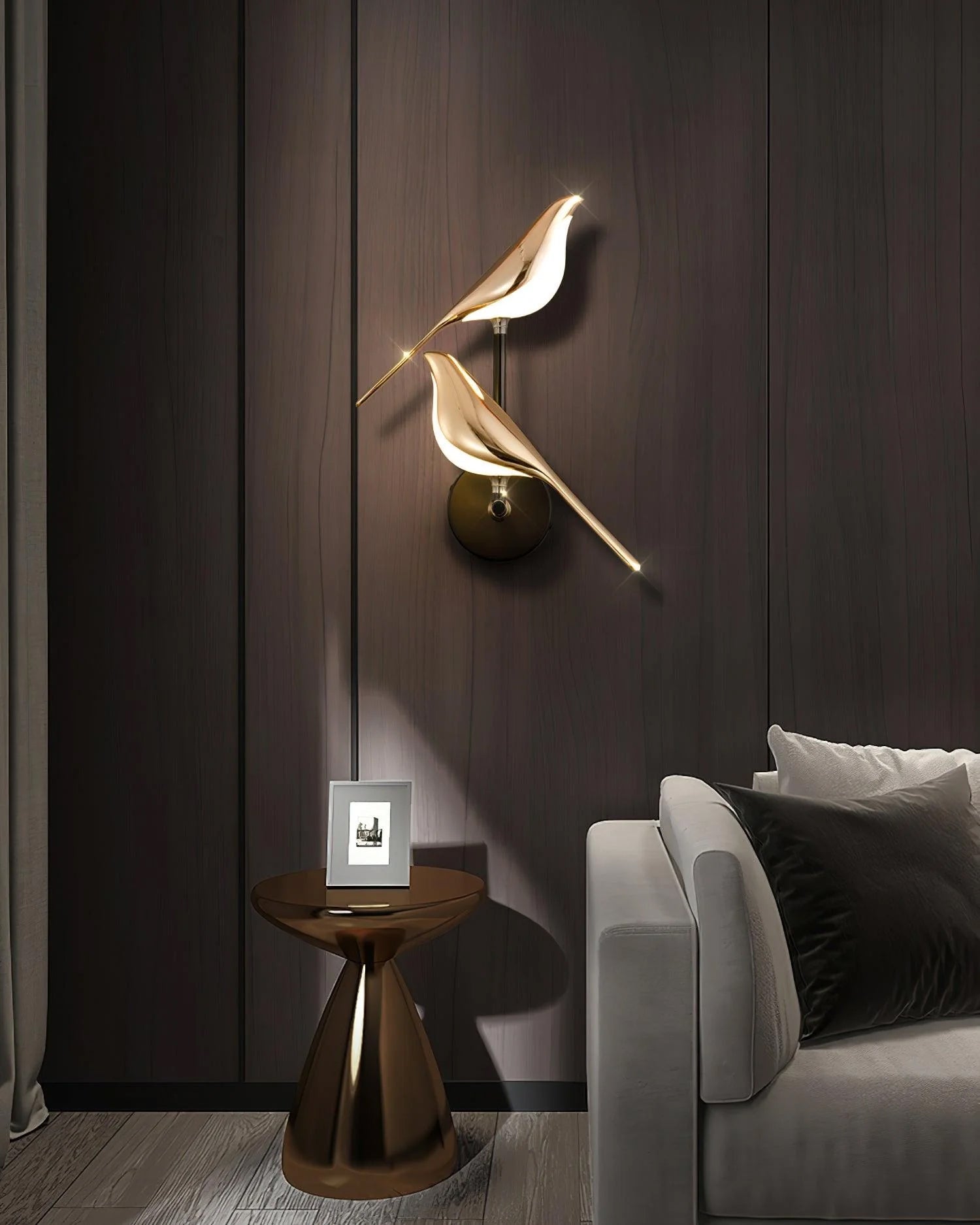Wandlamp met Vogelmotief en Verstelbare Lamparmen – Zwart & Roségoud Design 1 of 2 Lichtpunten Magnetische Vogel Moderne Decoratieve Verlichting | Sansoti